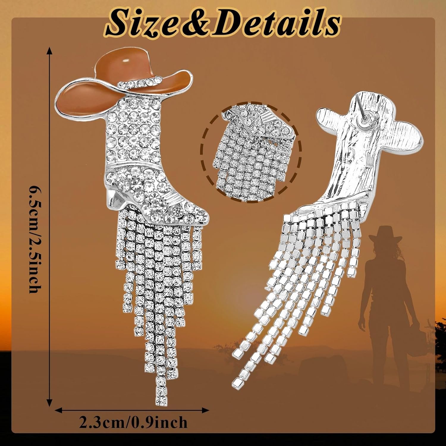 Rhinestone Western Cowgirl Boot Tassel Earrings for Women Sparkly Cowboy Chic Stud Dangle Earrings Boho Enamel Cowboy Hat Earring Rodeo Country Concert Outfits Western Jewelry Christmas Gift - Image 5