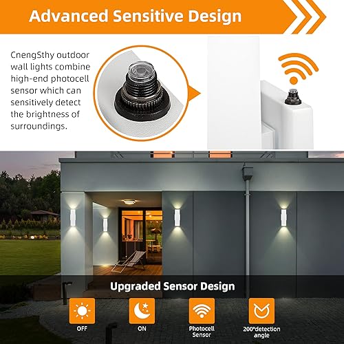 Miniatura 6 de Luces de pared exteriores con sensor de anochecer a amanecer, aplique de pared clásico de aluminio para exteriores, antioxidante, impermeable,