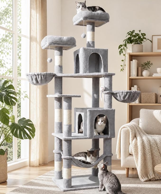 Árbol para gatos grande AMHANCIBLE 70 pulgadas gris miniatura 8