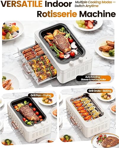 Miniatura 3 de Parrilla eléctrica 4 en 1 para interiores sin humo para el hogar, parrilla eléctrica de encimera con sartén y rejilla extraíble + brochetas