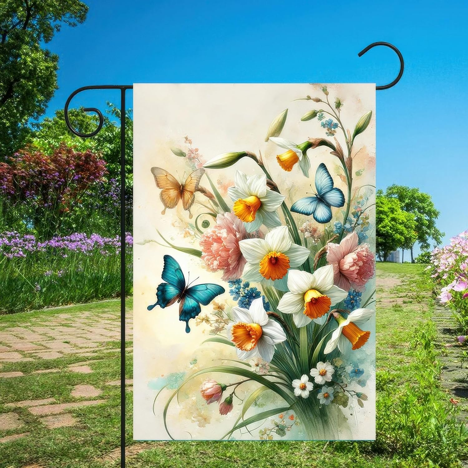 Spring Daffodil Garden Flag 12x18 Inch Double-Sided Yard Decoration Butterflies Blooming Flowers for Outdoor Outside Spring Decor Home Farmhouse Summer Decorations - Image 5