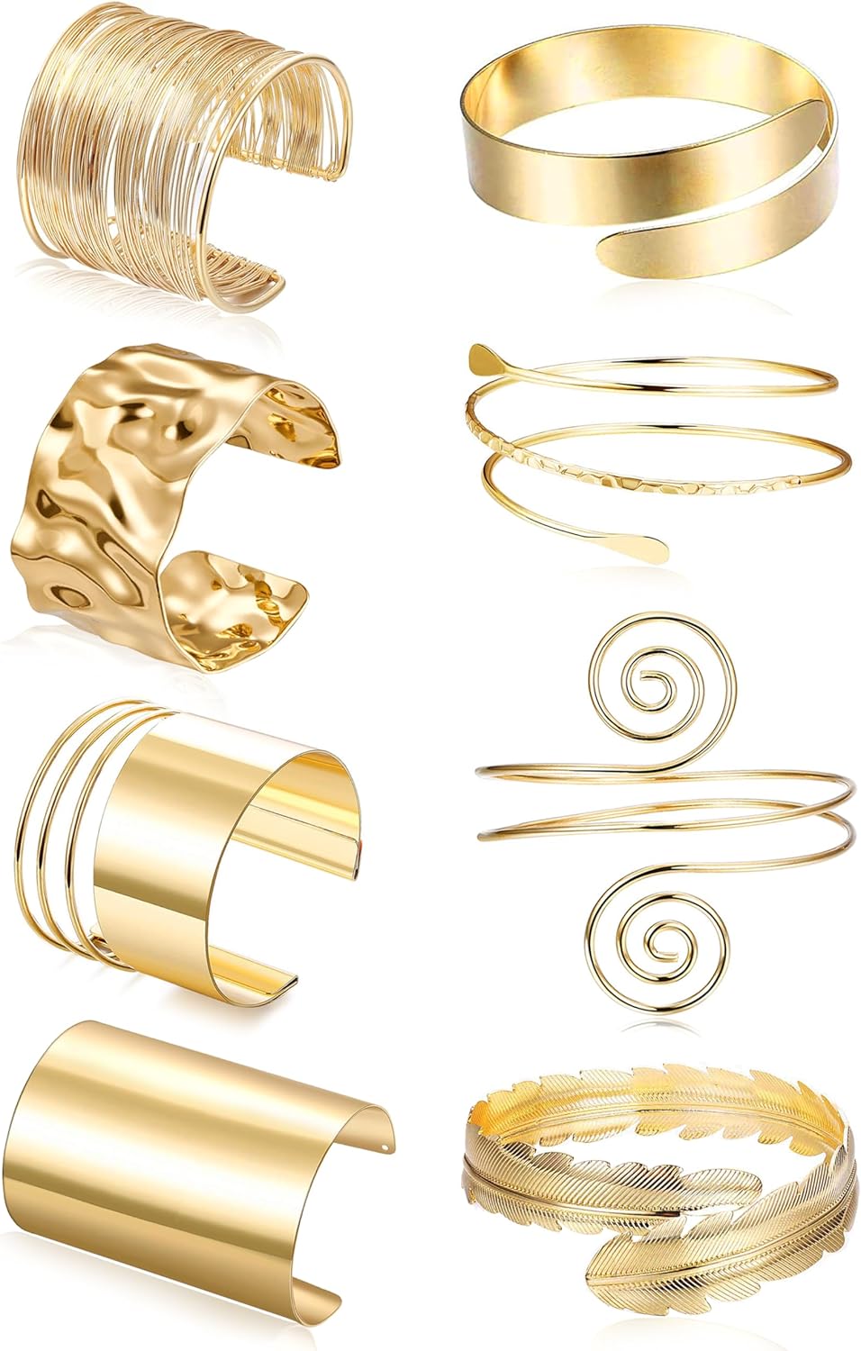 EIELO 8Pcs Arm Cuff Bracelet Set Minimalist Simple Swirl Open Wide Wire Upper Arm Band Bangle Bracelets for Women Adjustable