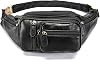 Genuine Leather Fanny Pack large capacity Crossbody Waist Bag with Zipper phone Pockets brown
