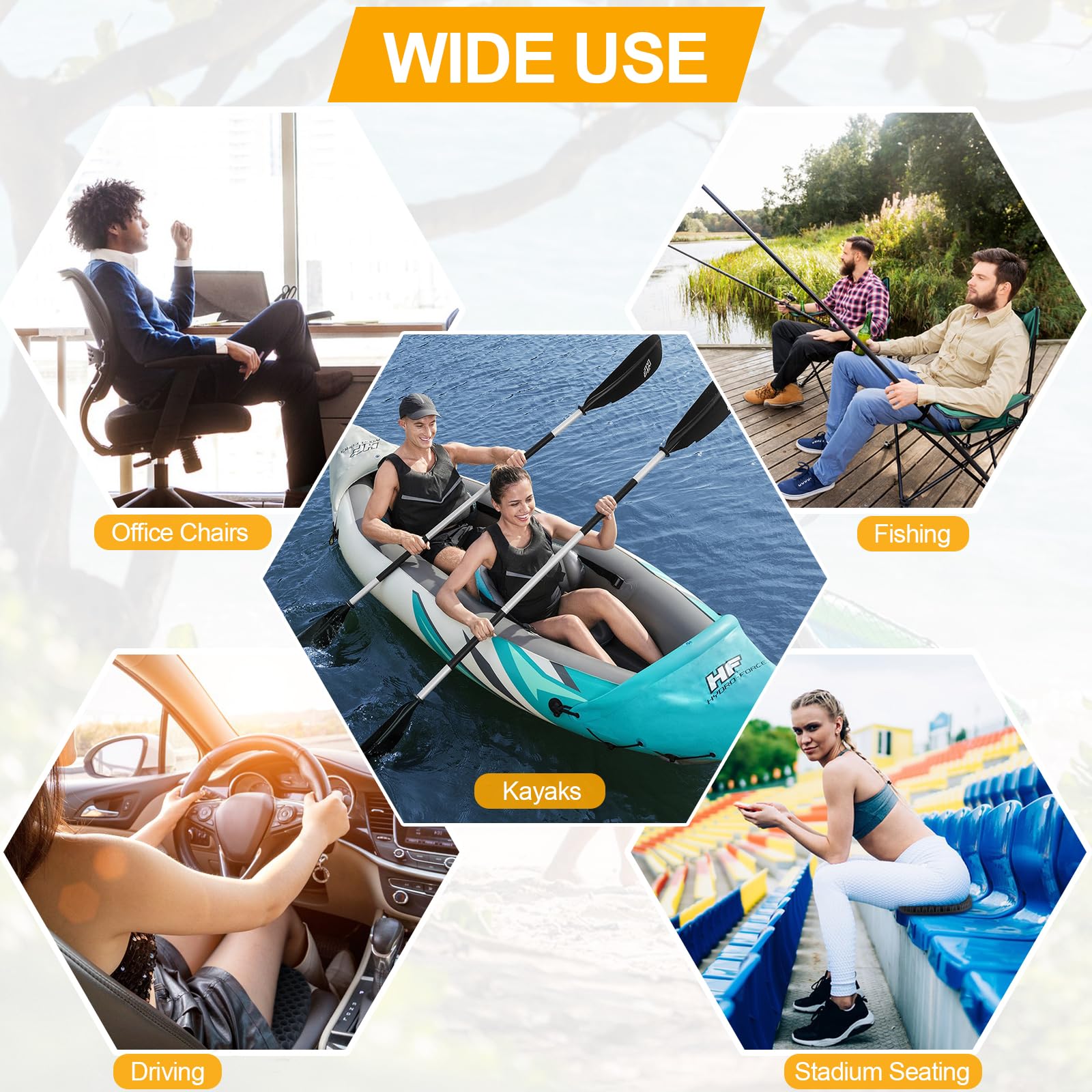 iMiibel Cojín de asiento antideslizante para kayak, grueso e impermeable, almohadilla de asiento de gel con funda antideslizante para sentarse en kayak, canoa inflable y barco, accesorios para kayak
