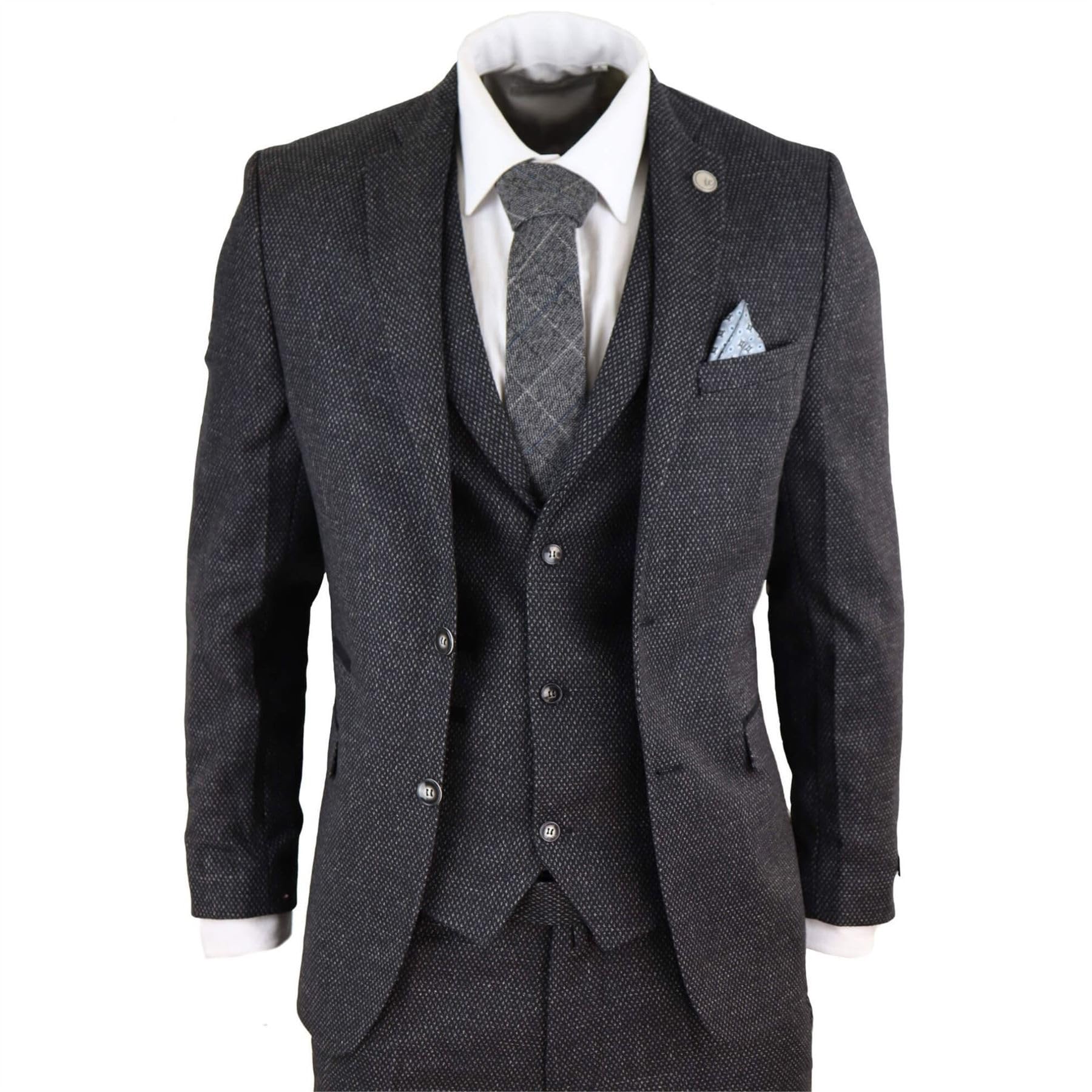 TruClothing.com Herrenanzug 3 Teilig Schwarz Tweed Design Blinders Klassisch
