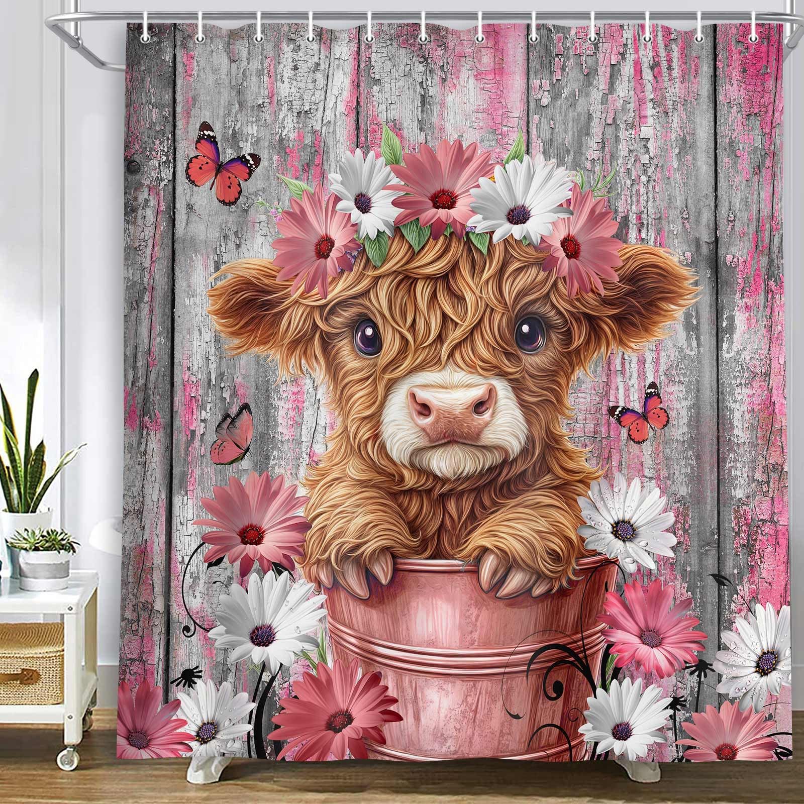 Funny Highland Cow Shower Curtain - Farmhouse Decor -6