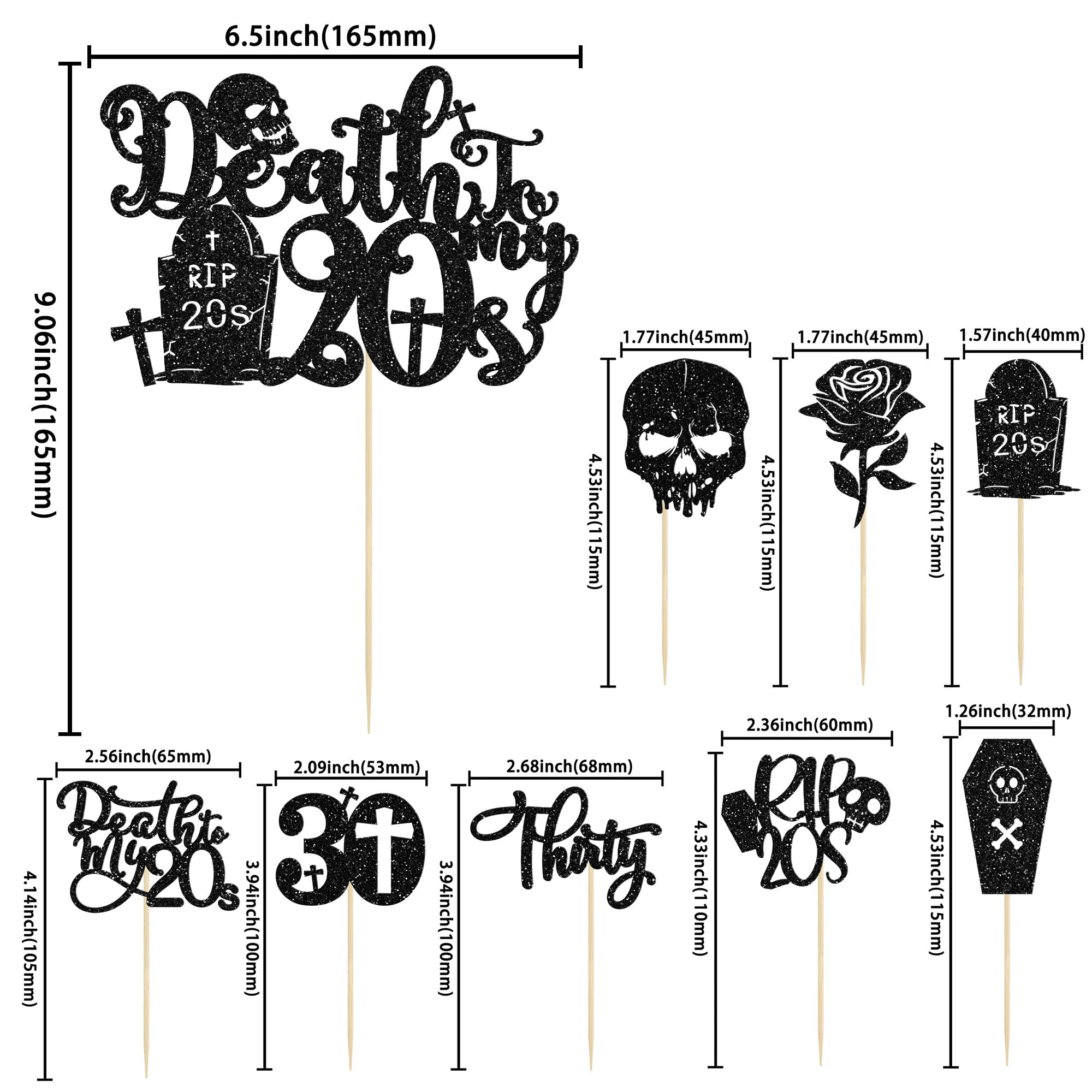 Ephlyn 25 Pack Death to My 20s Cake Topper RIP 20s Cupcake Toppers Glitter Rip 20s Cupcake Picks Death to My Twenties Funeral Cake Decorations for Rip to My 20s Youth 30th Birthday Party Supplies