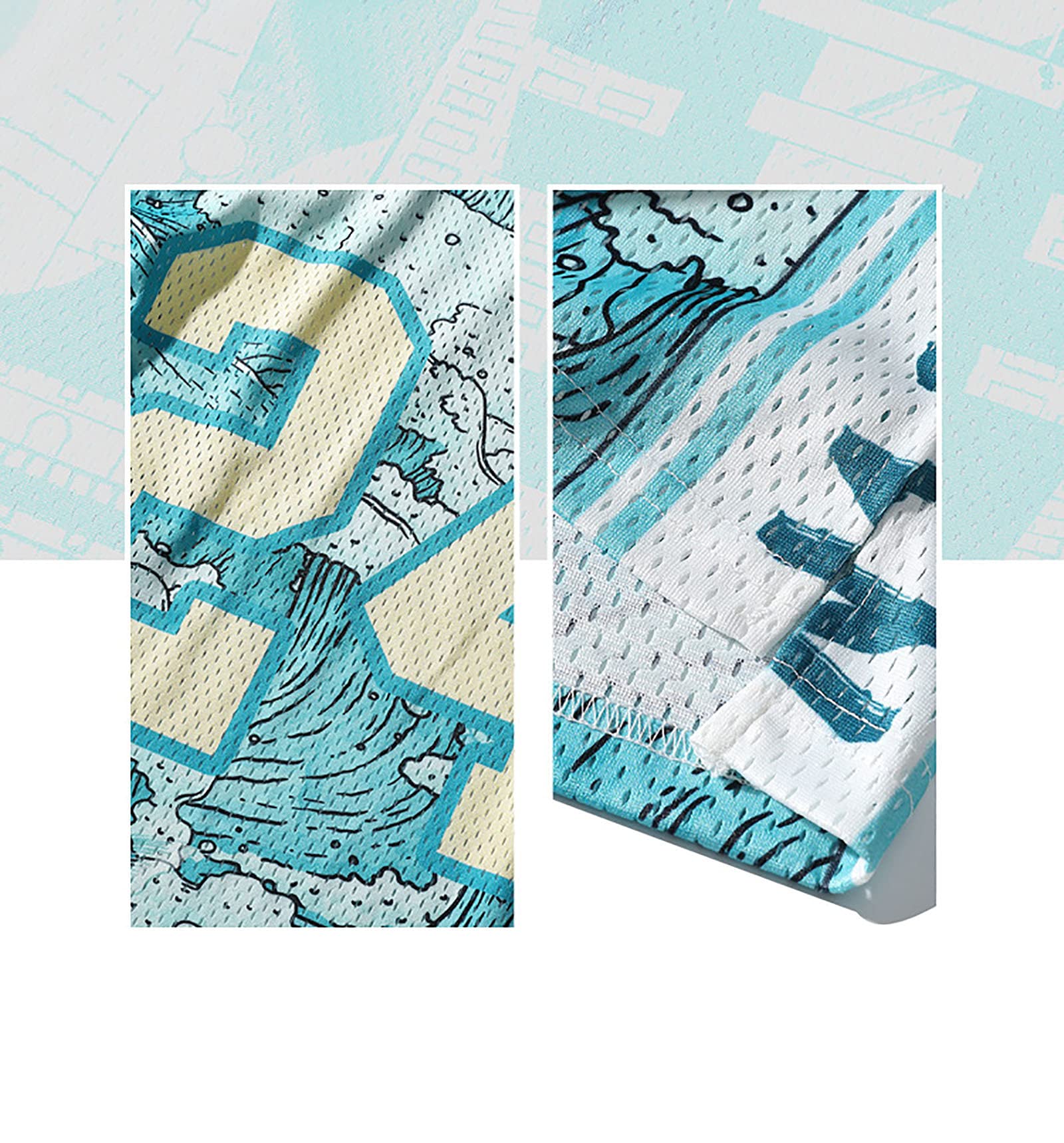 Camisetas de Baloncesto Chaleco y Pantalones Cortos 24# Estampado de Olas Uniforme Deportivo Informal para Hombres/Fútbol Callejero Juvenil