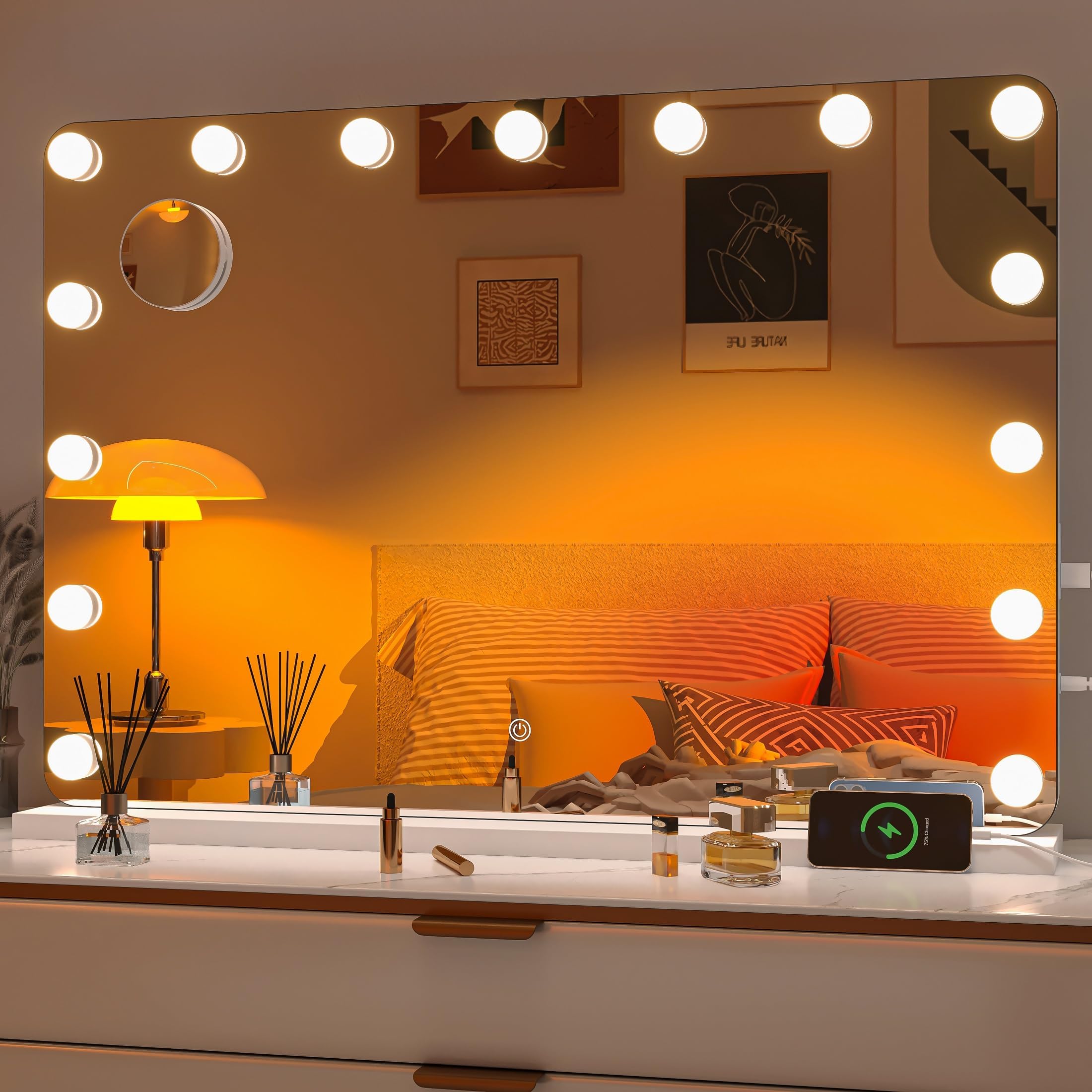 Hasipu 31"x22" Vanity Mirror with Lights, Makeup Mirror with Lights and Magnification, Hollywood Mirror with 3 Color Modes, LED Make up Mirror, Light up Mirror with USB & Type-C Charging