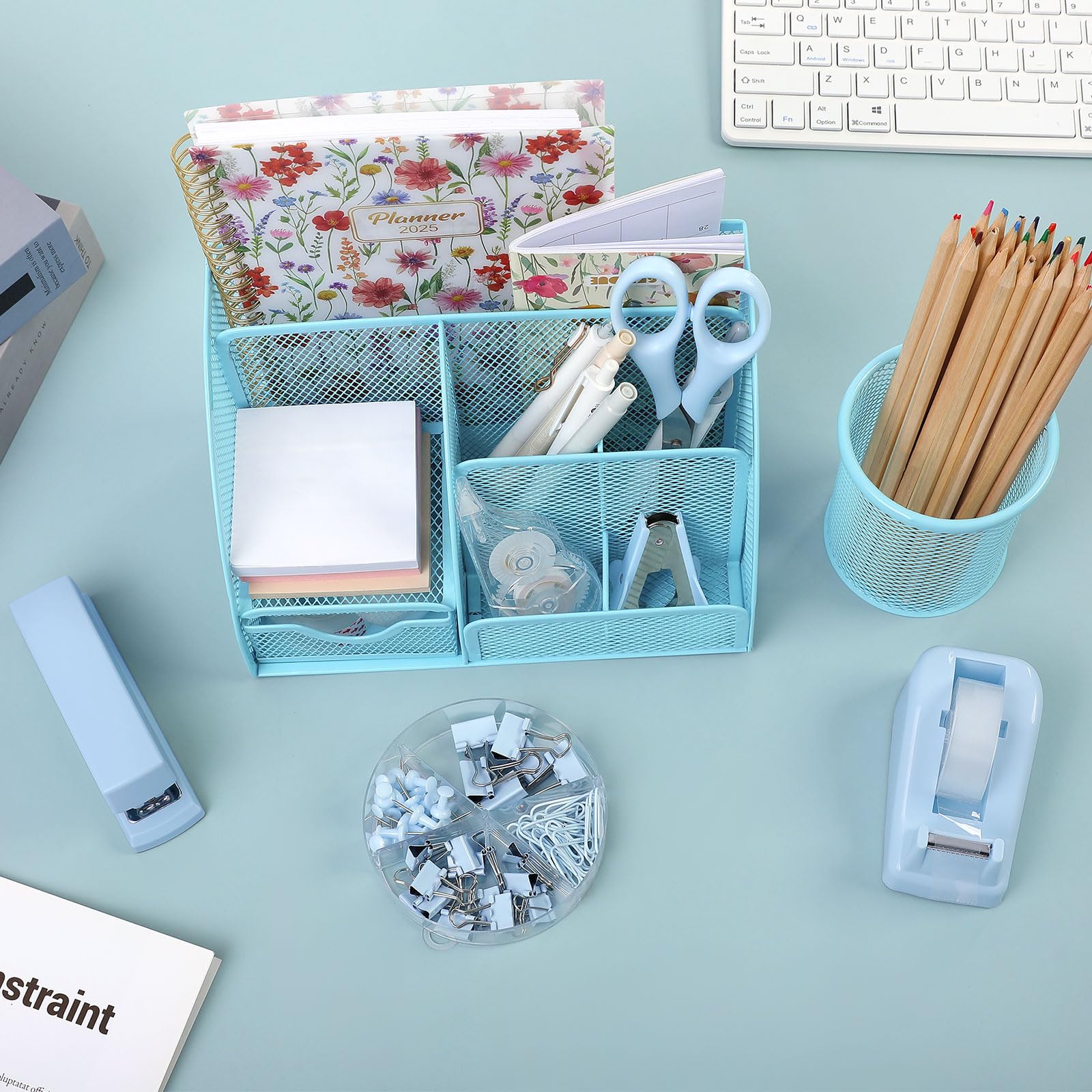 Set di forniture per ufficio blu, accessori da scrivania per ufficio, accessori da scrivania per donne