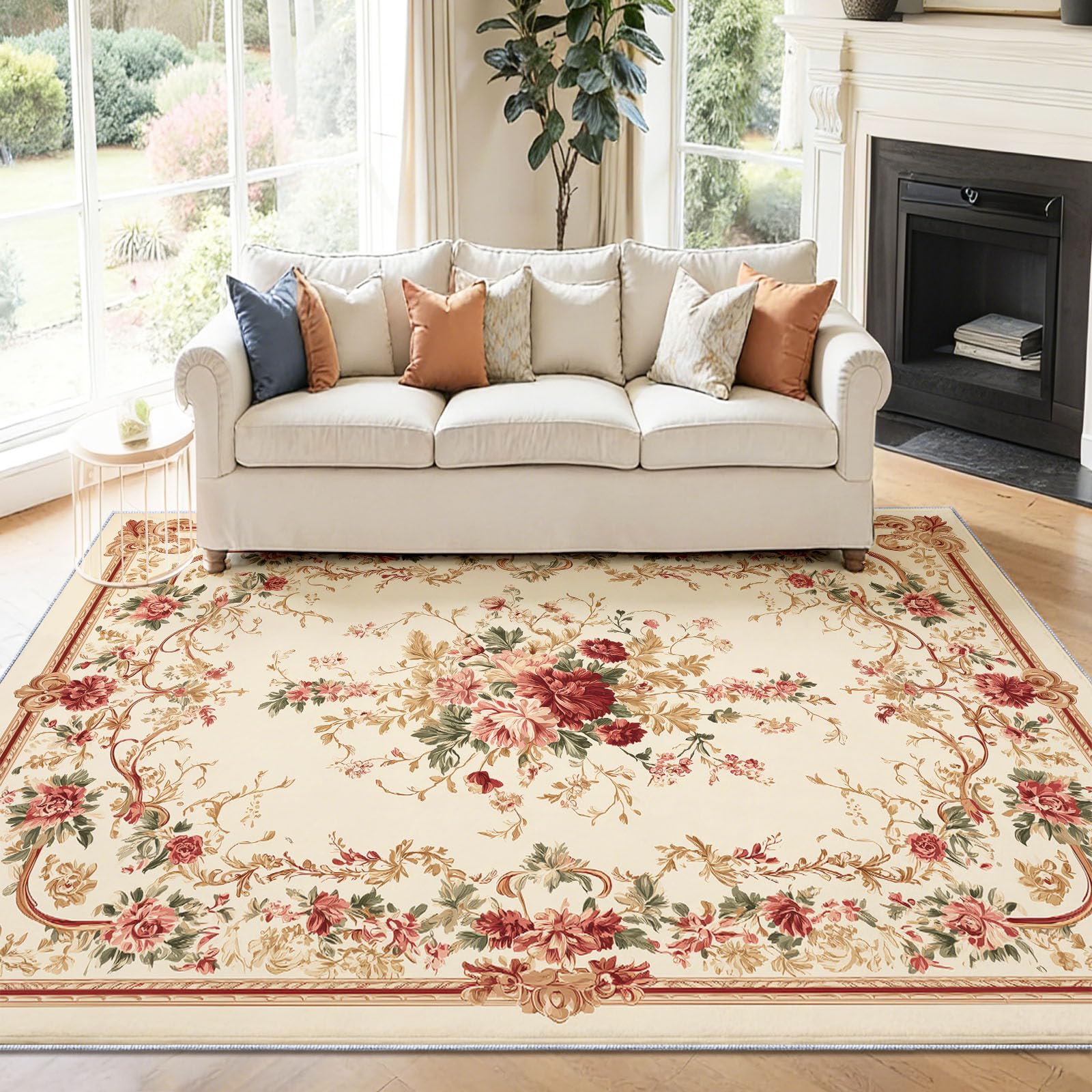 Lavable Tapis Salon Vintage Luxe Jaune Clair