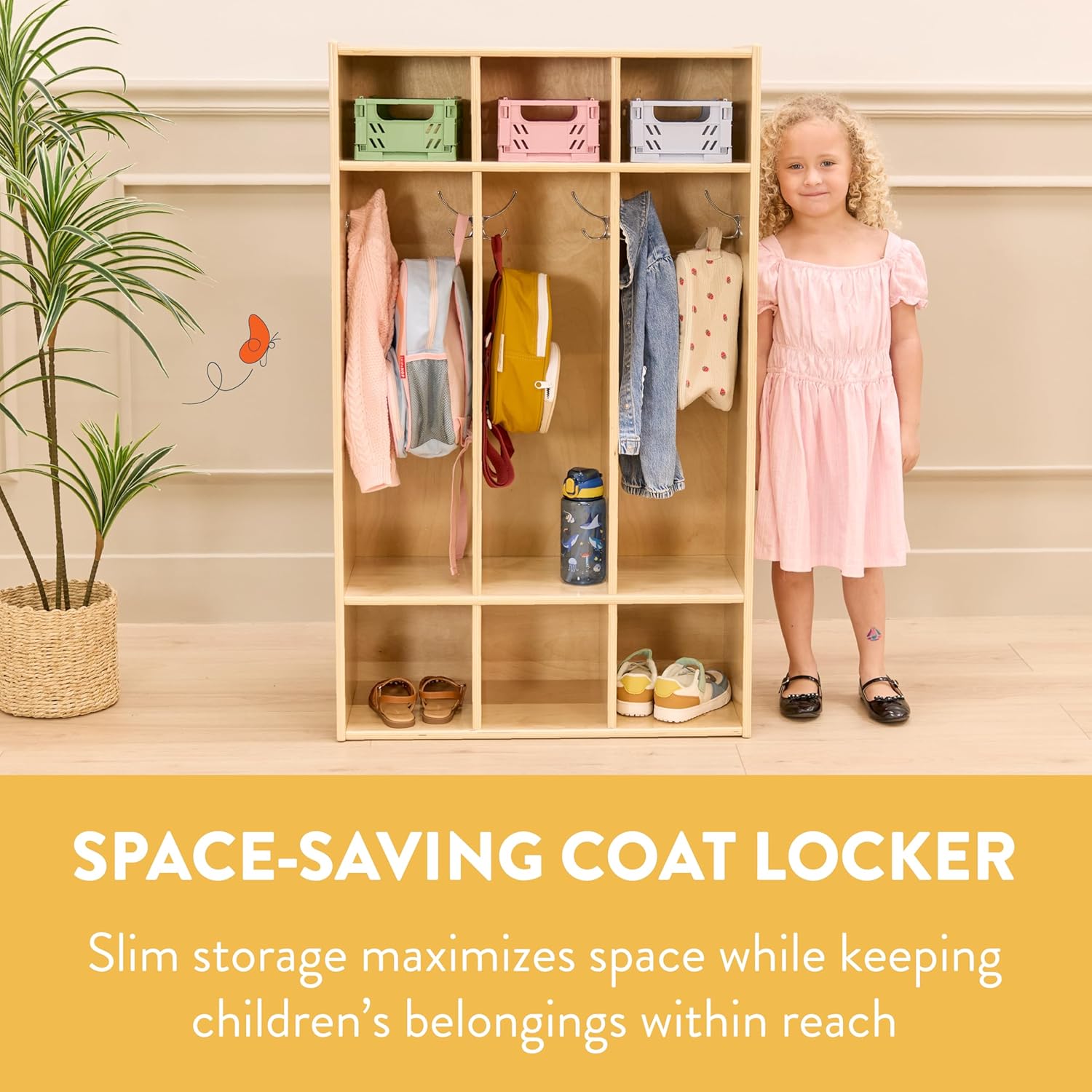 Sleekline 3-Section Storage Coat Locker, Kids Furniture, Natural