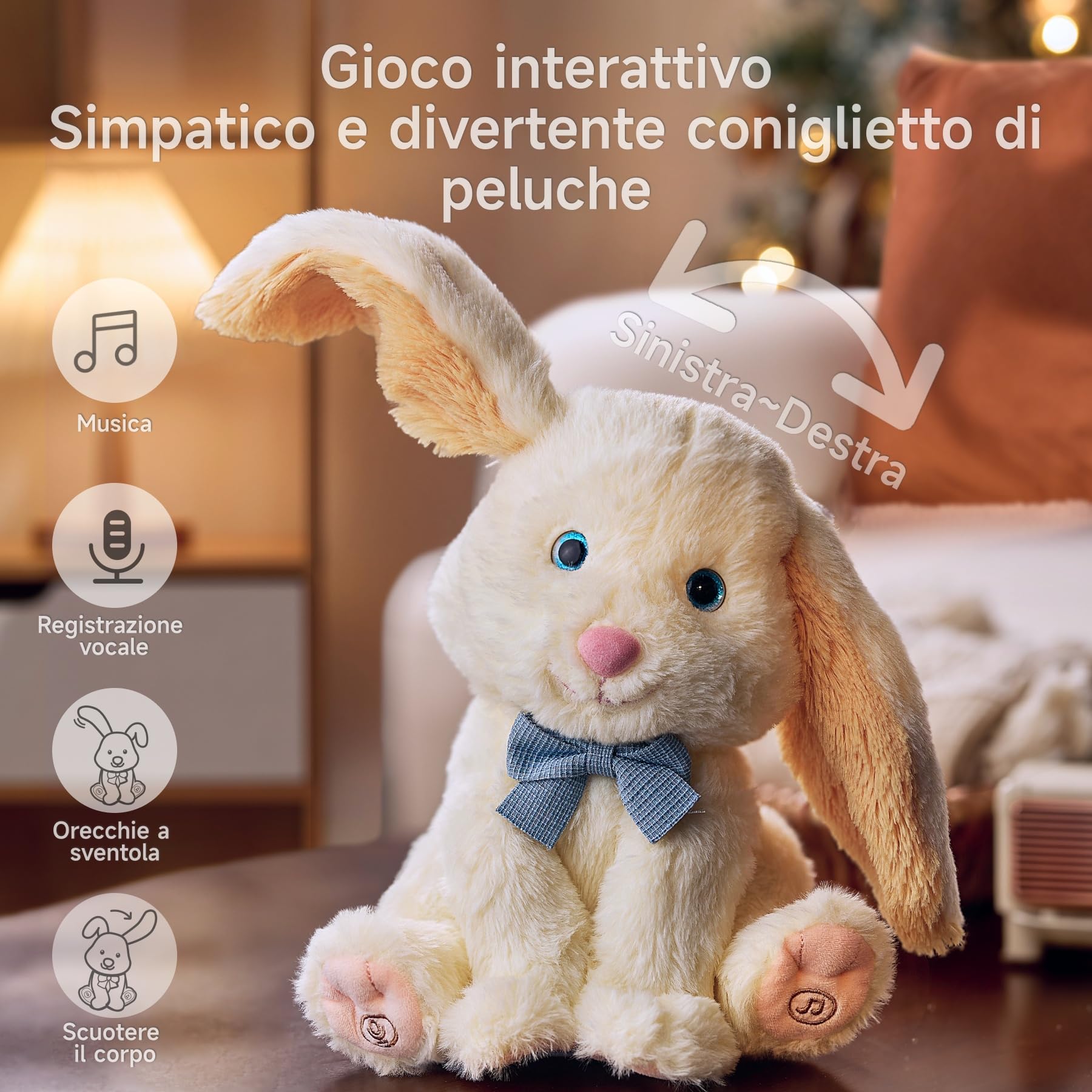 TUMAMA KIDS Giochi Bambini, Elettrico Peluche Coniglio, Giocattoli Animali Interattivi, Canta e Ripete Parlante, Scuotere l'orecchio, Giocattoli Bambino 1 2 3 anno, Regalo Bambina