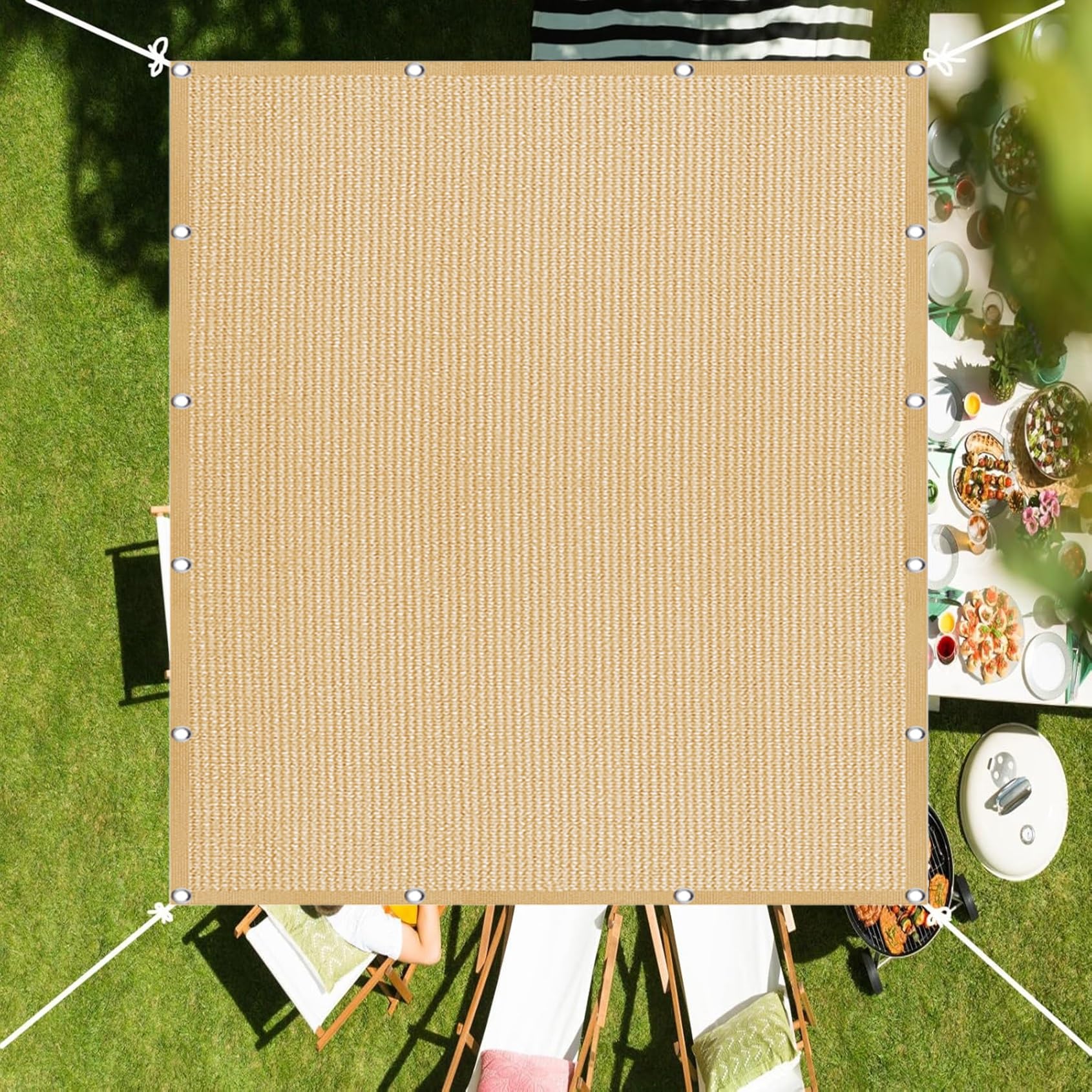 Voile d'ombrage rectangulaire 340 x 660 cm jaune sable pour terrasse