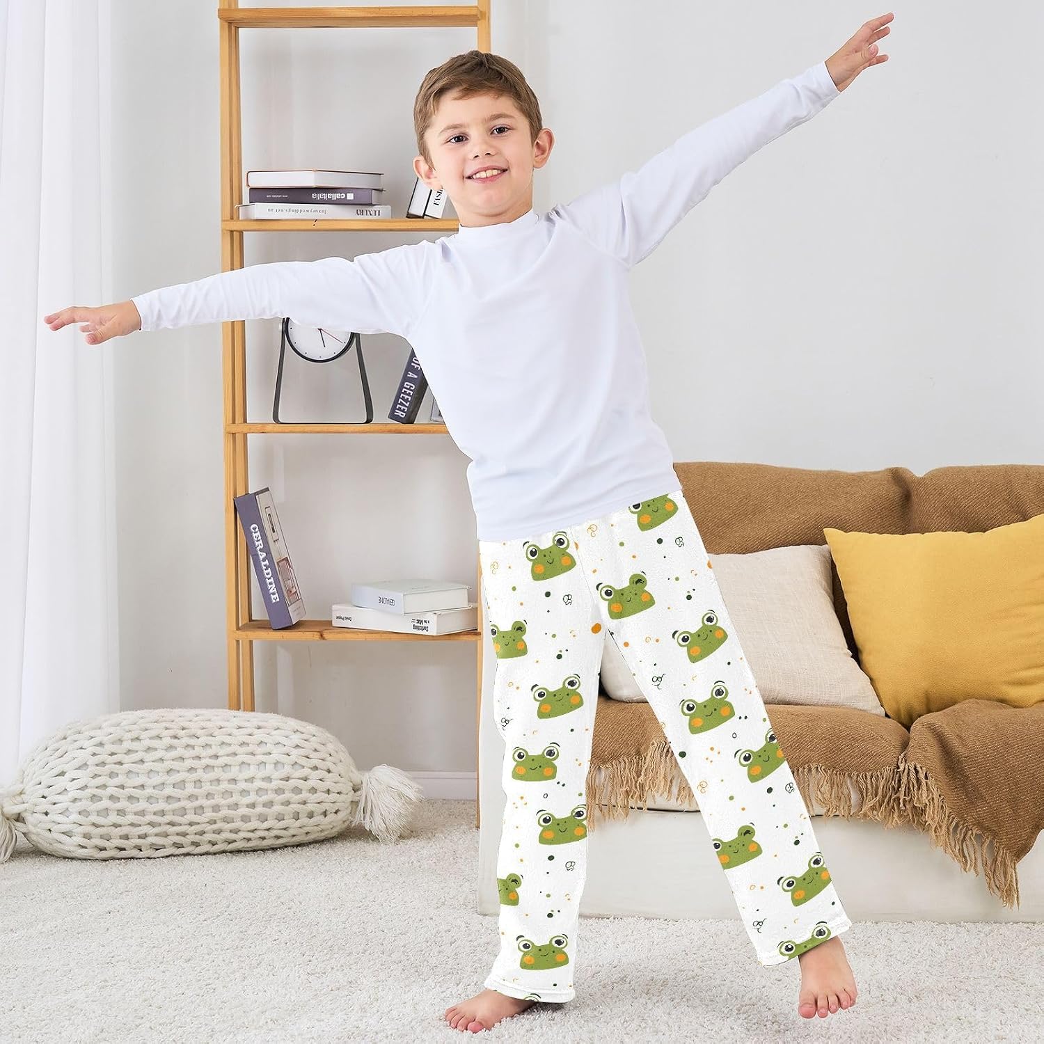 visesunny Cute Cartoon Frogs Face Boys Pants for Kids Fleece Bottoms Long Jogger Pants Trousers with Pockets Size 6-14Y