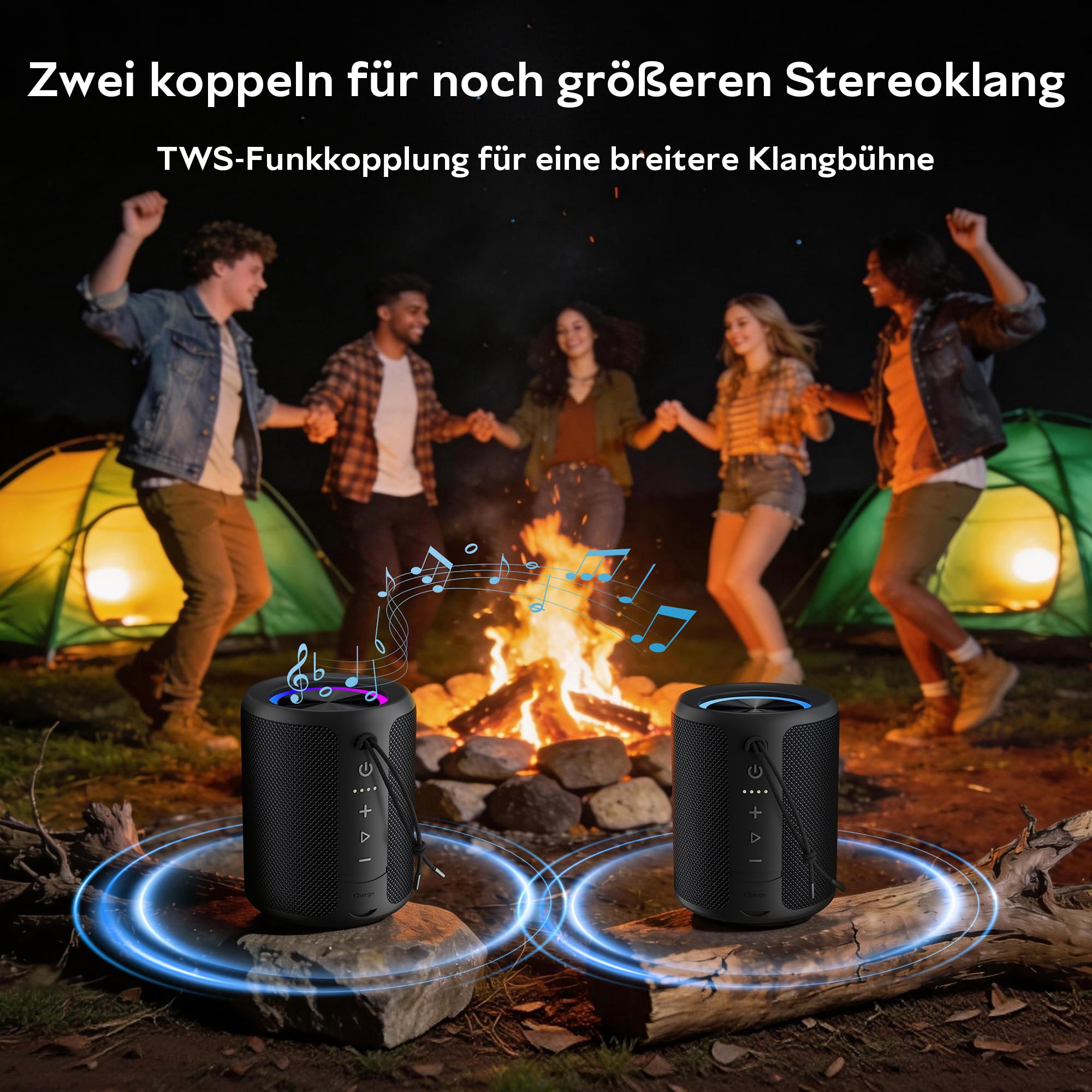 Bluetooth Lautsprecher, Tragbarer Lautsprecher Kabelloser mit IPX7 wasserdicht, Fantastischer Sound, Staub- und stoßfest, 30H Akkulaufzeit, schwimmfähig, für drinnen, draußen, Wandern