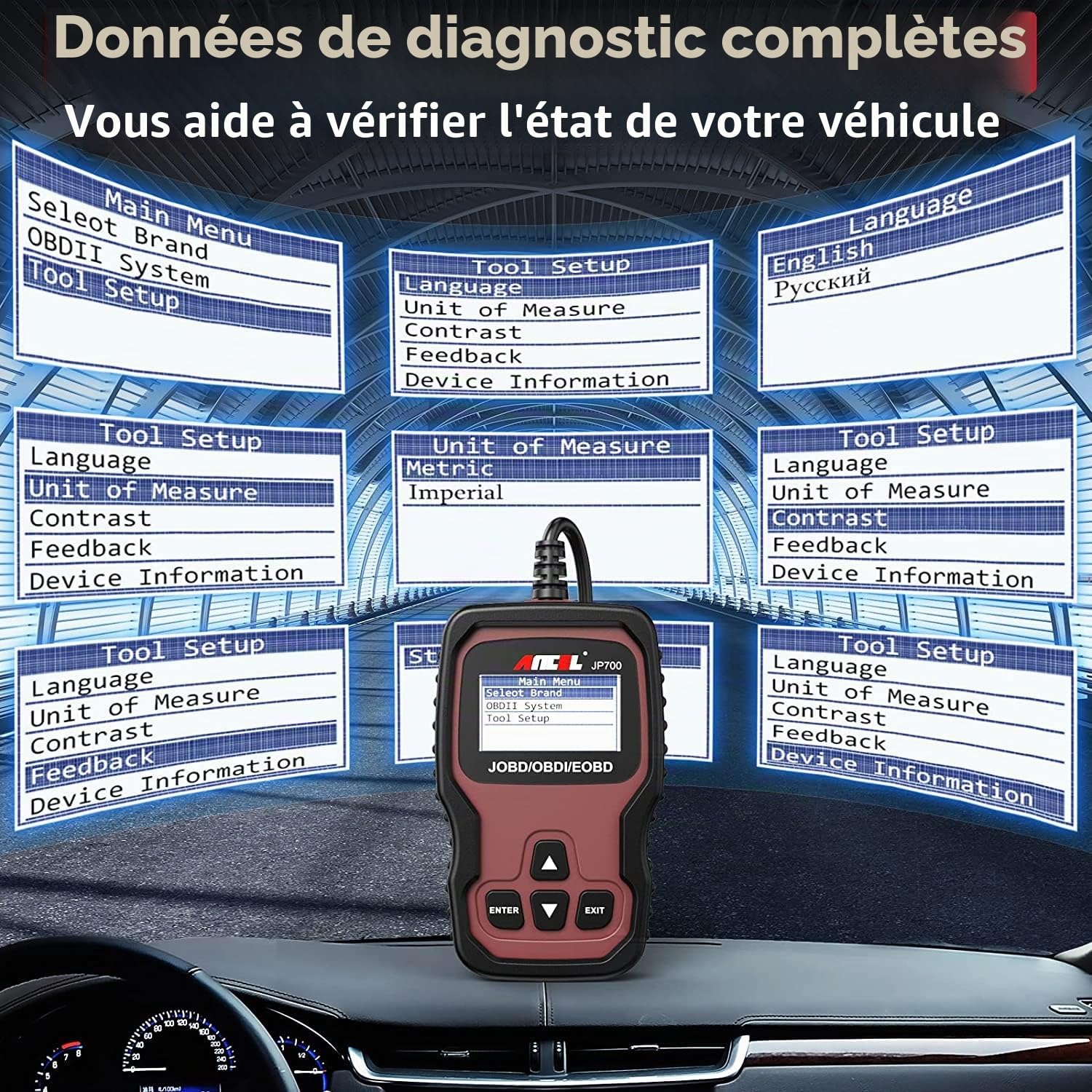 Lecteur de codes JOBD ANCEL JP700 (véhicules japonais), véhicules OBD2, scanner de voyant de vérificateur du moteur, outil de lecture et d'effacement des codes d'erreur.