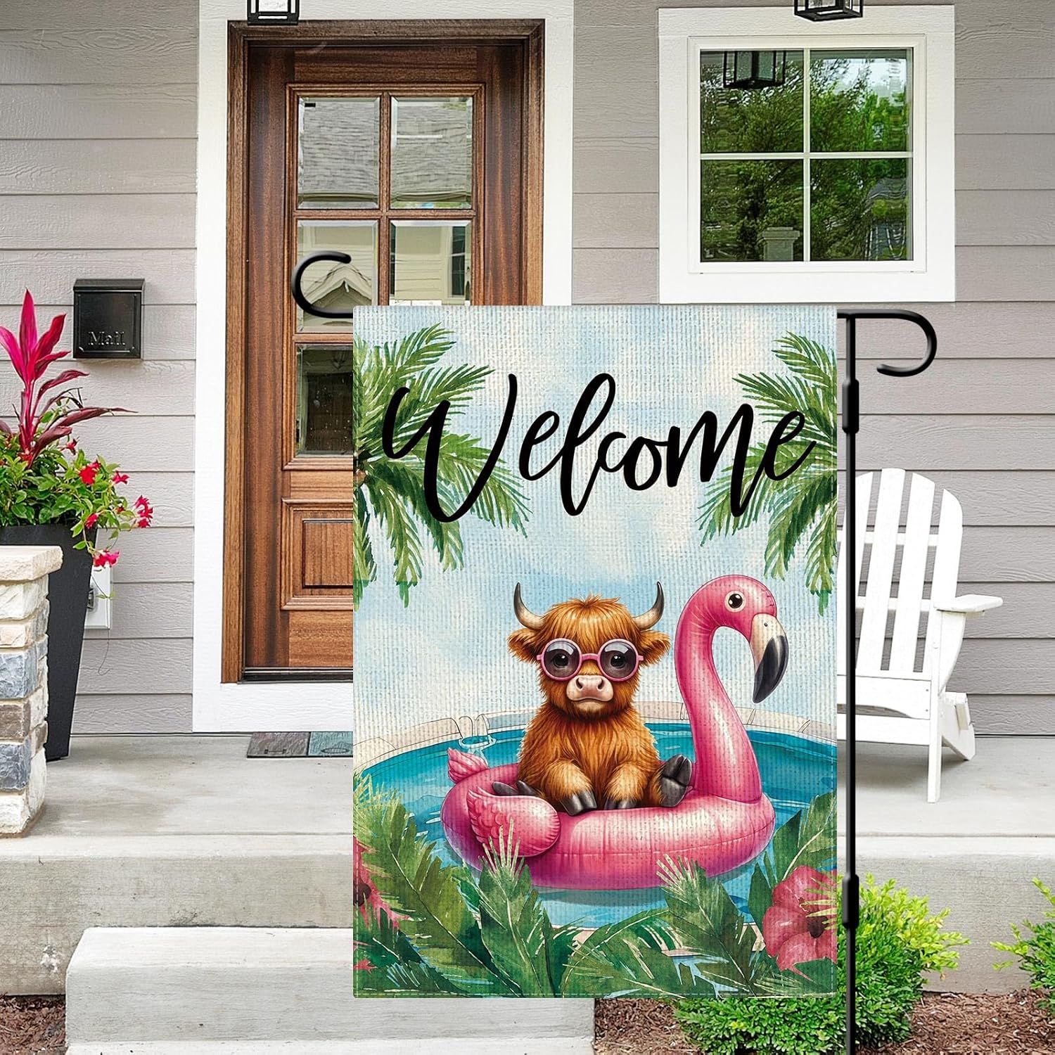 DLZDN Welcome Summer Highland Cow Garden Flag 12×18 Inch Double Side Vertical Burlap Farmhouse Yard Flag Summer Seasonal Outdoor House Decoration - Image 2