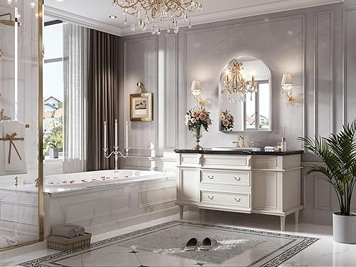 Miniatura 84 de Brightify Espejo arqueado, espejo de pared de arco negro de 26 x 38 pulgadas, espejo de baño negro con marco de metal, espejo de tocador de baño