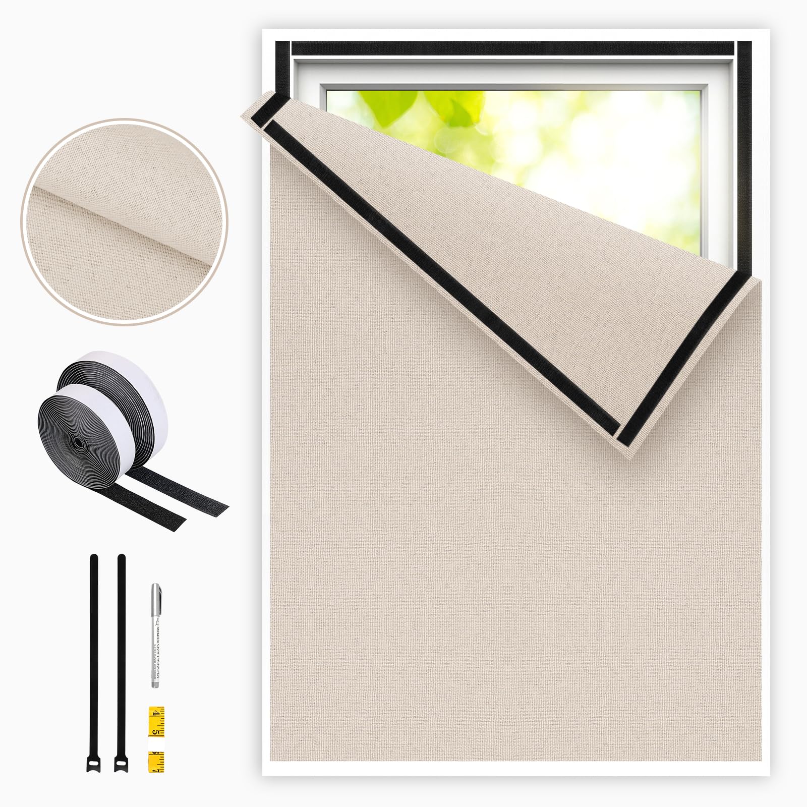 Fenster Verdunkelung,Leinenoptik Dachfenster Sonnenschutz,Hitzeschutz Fenster Innen,Verdunkelungsrollo Ohne Bohren,Dachfensterrollos Blinds Zuschneidbar,Verdunklungsfolie Meterware für Schlafzimmer