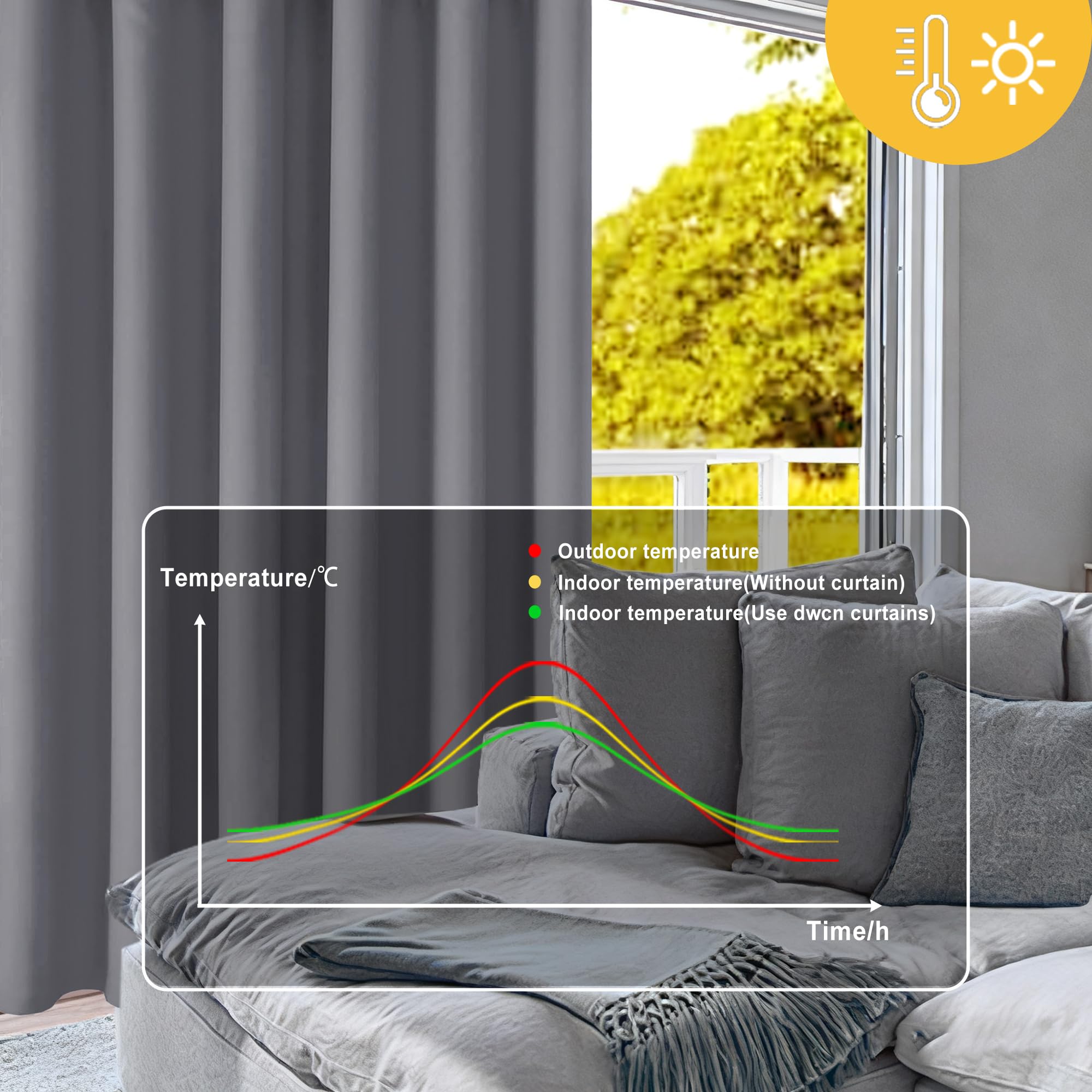 DWCN Cortinas Grises con Ojales, 243 x 304 cm, Opacas, Cortinas térmicas, protección contra el frío, Cortinas Opacas de protección Visual para salón, Dormitorio, Oficina, 1 Unidad