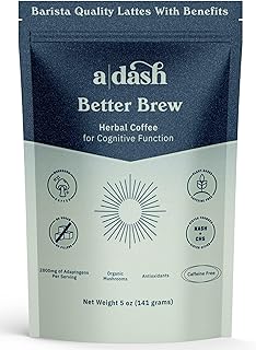 A Dash Better Brew Mushroom Coffee, Blend of 3 Mushrooms Coffee Without Caffeine, Includes Dandelion Root, Lions Mane, Chicory Root and more, Organic 20 servings)