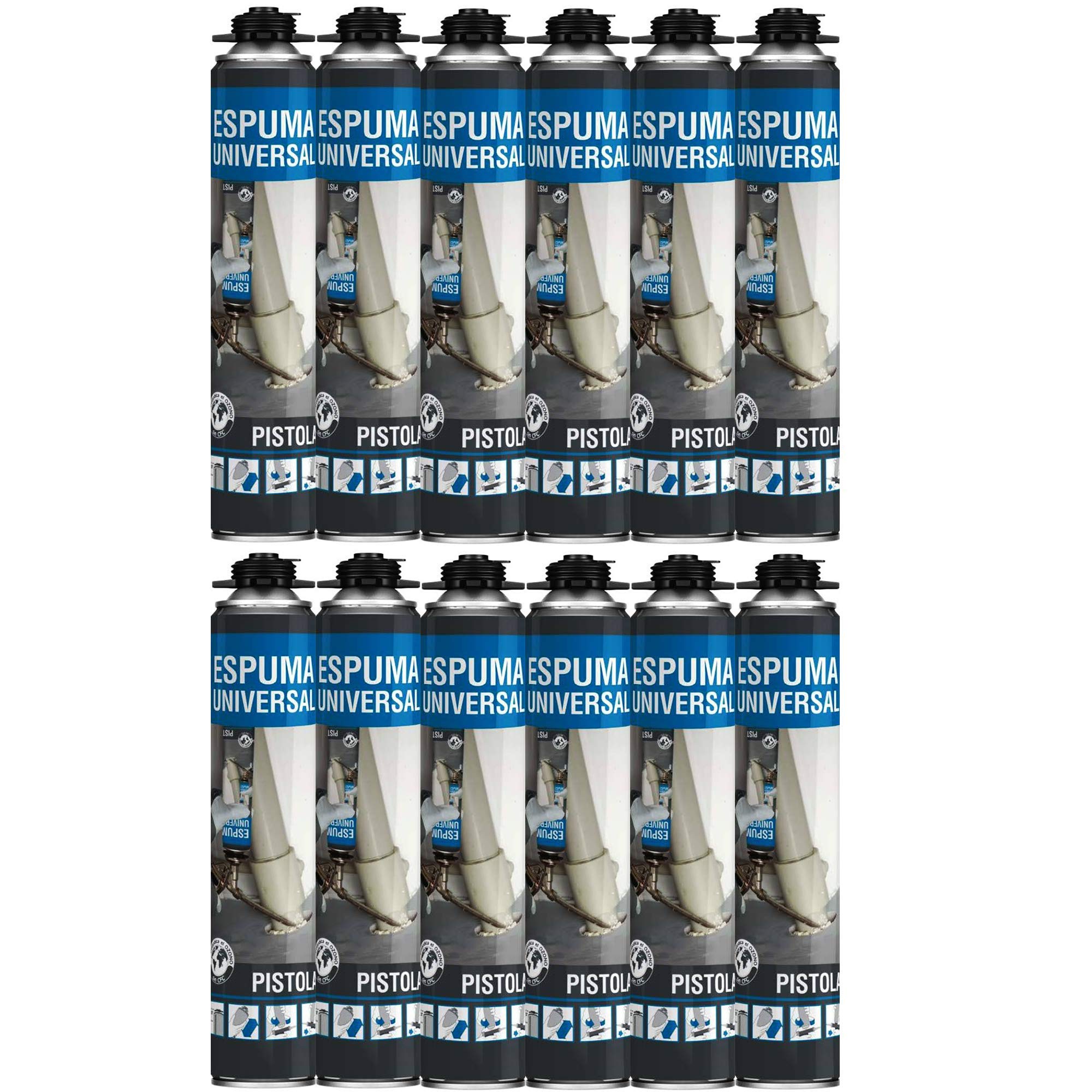 Espuma expansiva de poliuretano 695 ml – Lote de 12 espumas de poliuretano multiusos – Especial para obras – Calidad profesional