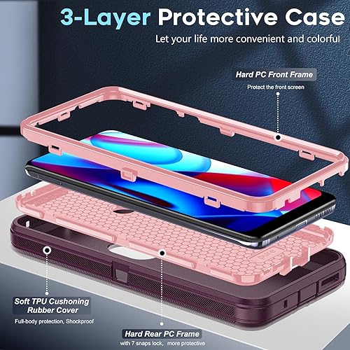 Miniatura 10 de LeYi Funda compatible con Moto G Pure Paquete de 2 protectores de pantalla de vidrio templado, 3 en 1, cuerpo completo, a prueba de golpes, goma a