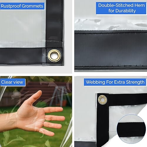 Miniatura 3 de Covers & all Lona Transparente de Servicio Pesado Impermeable, Lona Transparente de 20 mil con Ojales, Lona para Exteriores para Cubiertas de Patio