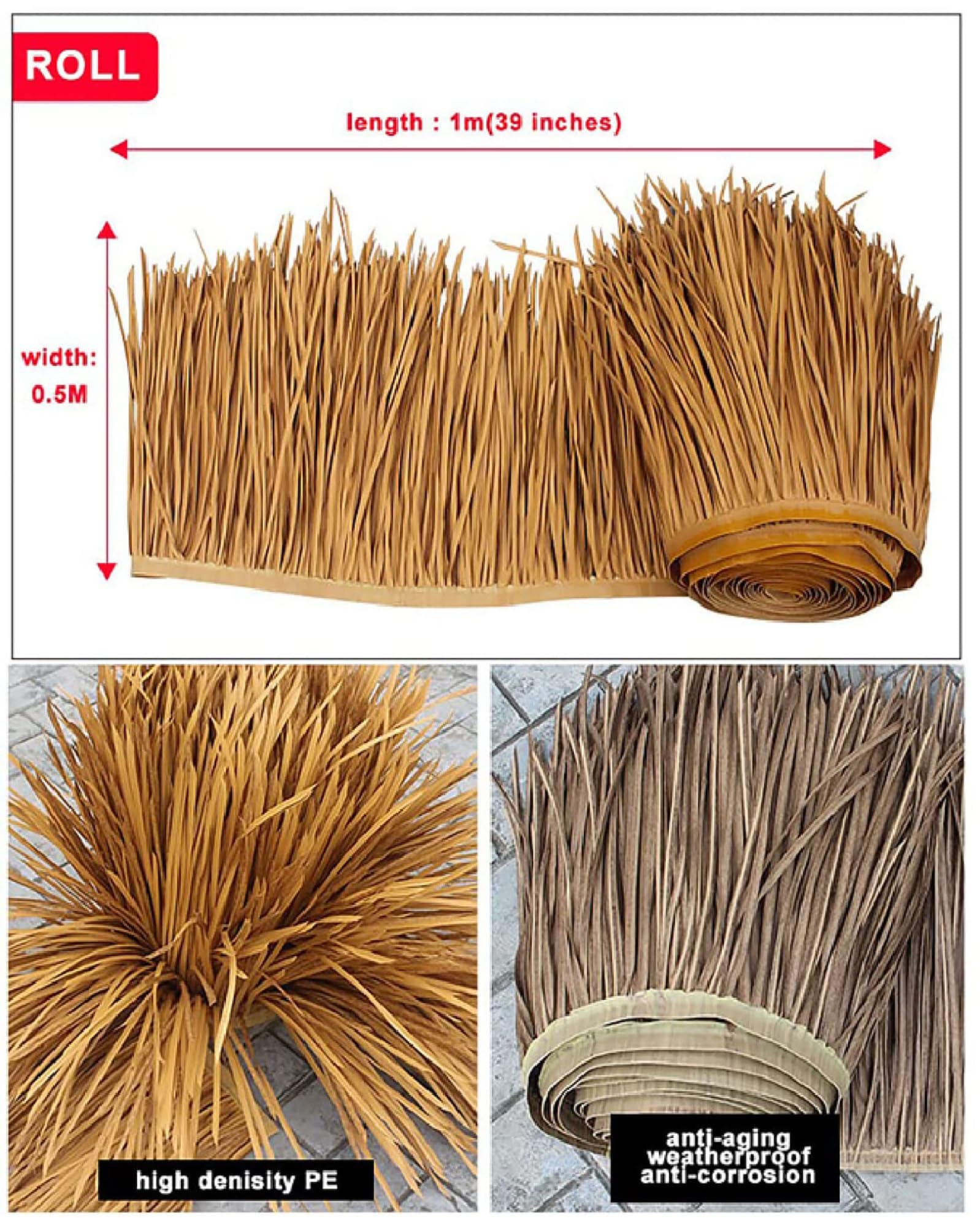 Palm Thatch Runner Roll Thatch Rolls Dekoracje imprezowe Dachy ze strzechy Tiki Bar Chatka z trawy Kaczka łódź Żaluzje Meksykański styl Dach ze słomy(9 PCS)