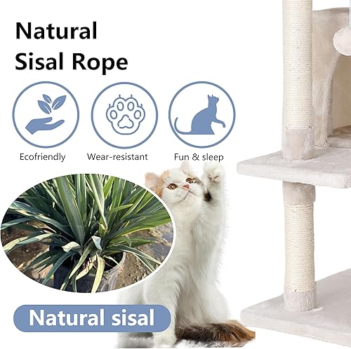 Vista 86 de BestPet Torre de árbol para gatos de 54 pulgadas Beige Resistente y fácil de montar, centro de actividades de varios niveles con postes