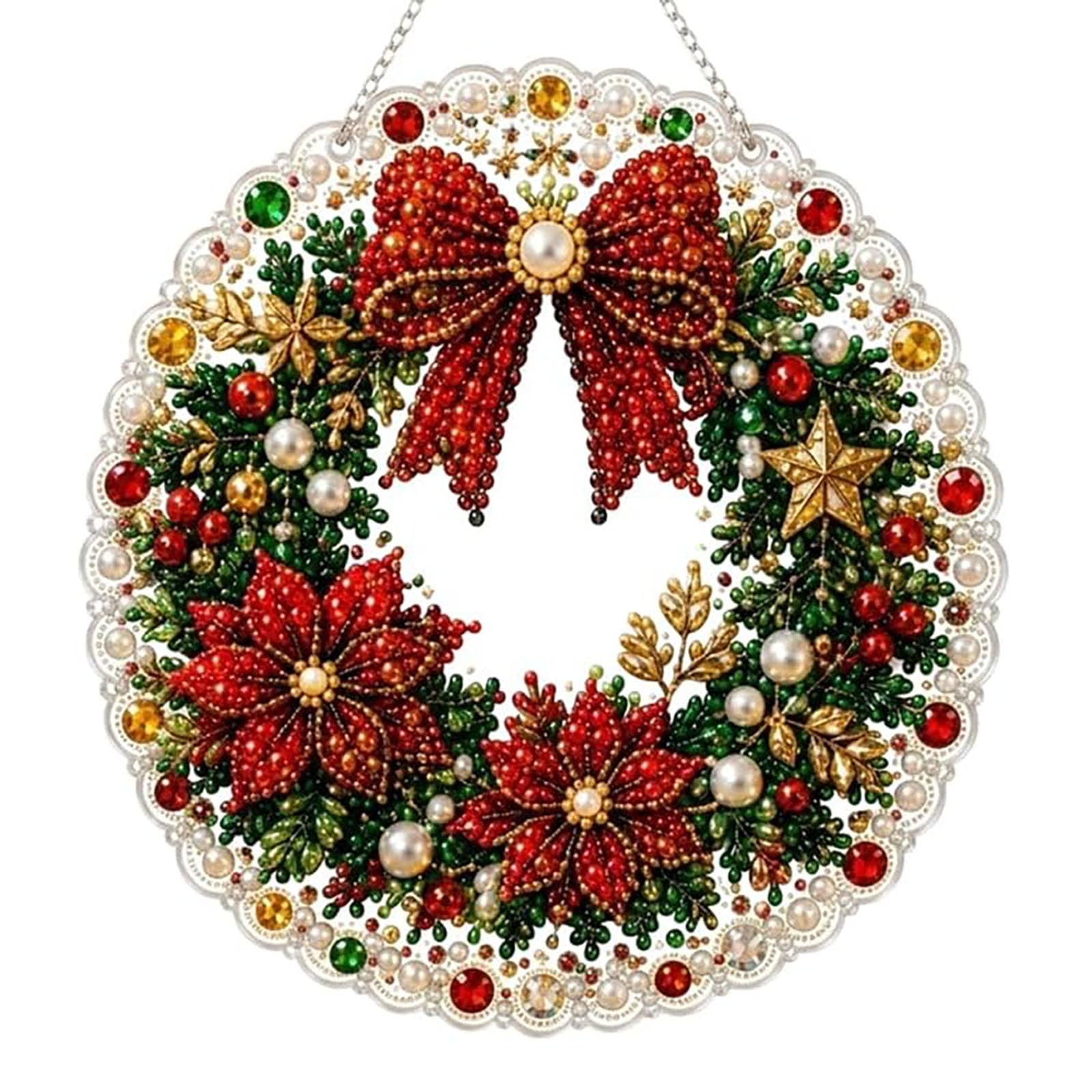 Christmas Pearl Art DIY Hanging Ornament Kit, Beginner Friendly DIY Wreath Art Set, Christmas Holiday Diamond Art Craft Set Wall Decor, Fun Craft for Adults Gift (ab)
