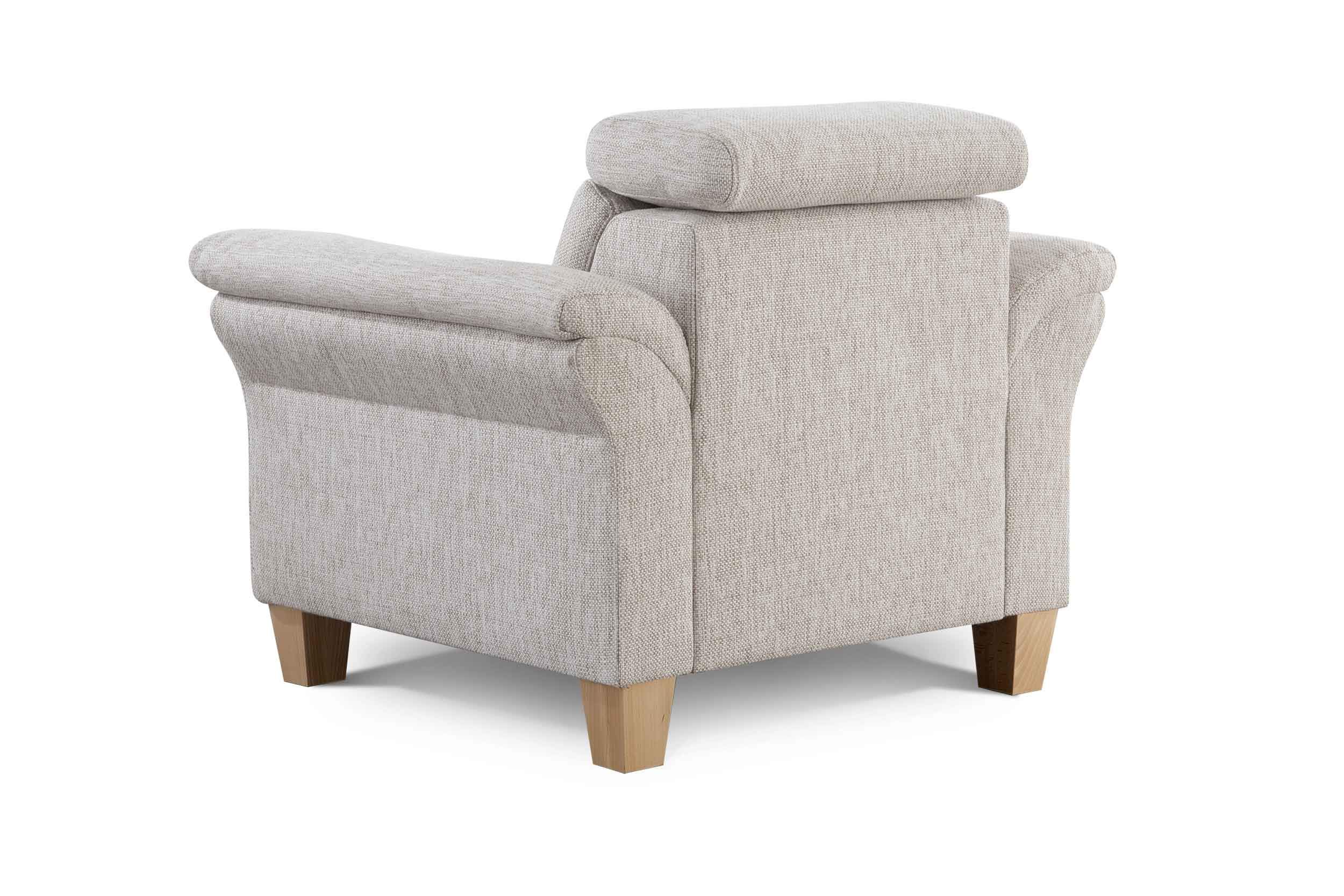 Cavadore Sessel Ammerland inkl. Federkern und Kopfteilverstellung / Großer Polstersessel im Landhausstil / Passend zur Sofagarnitur Ammerland / 101 x 84 x 93 / Strukturstoff natur