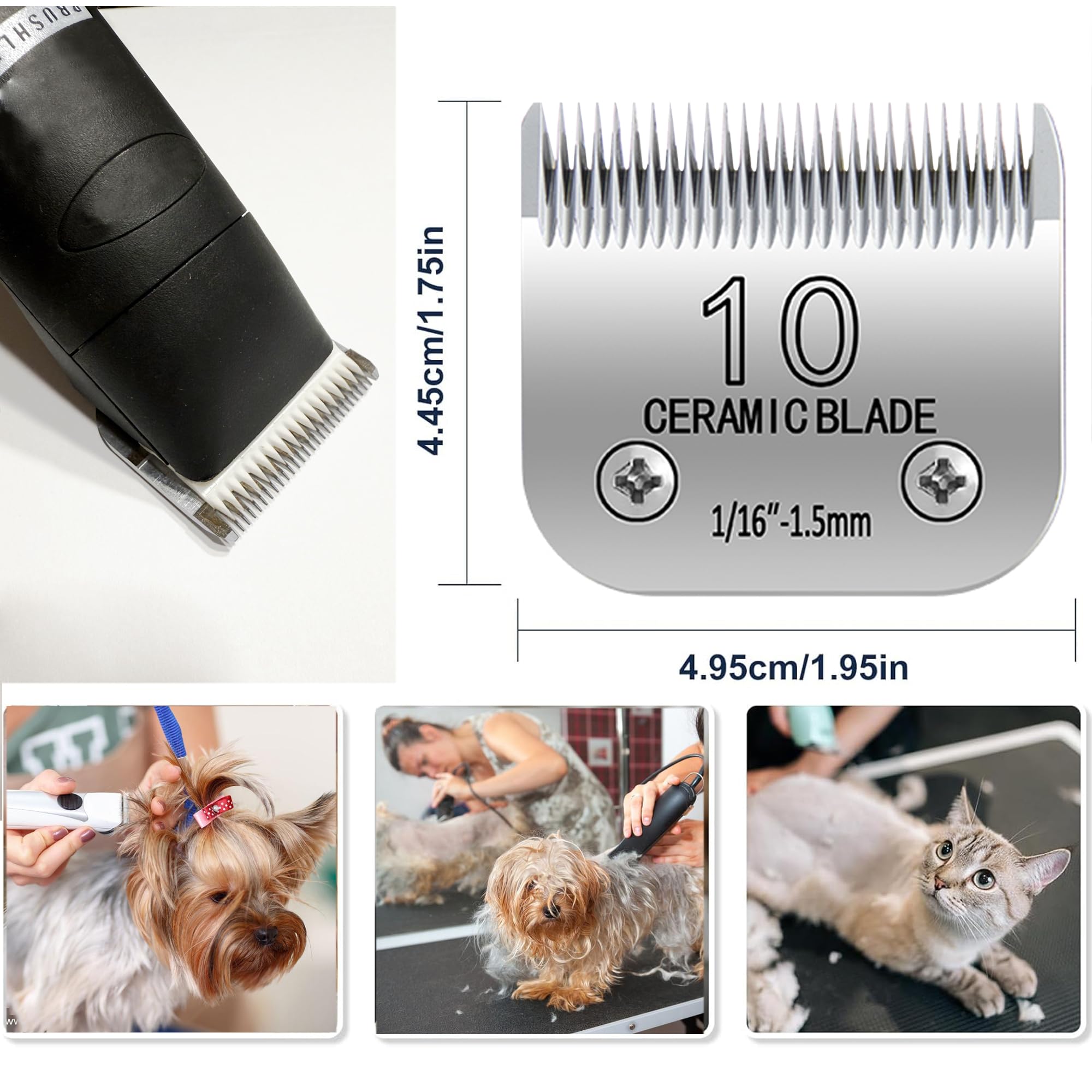 10 cuchillas de repuesto para el aseo de mascotas, cuchilla desmontable compatible con cortadoras de perros Andis/Wahl/Oster, 10 cuchillas de 1,5 mm, hechas de cerámica y hoja de acero inoxidable,