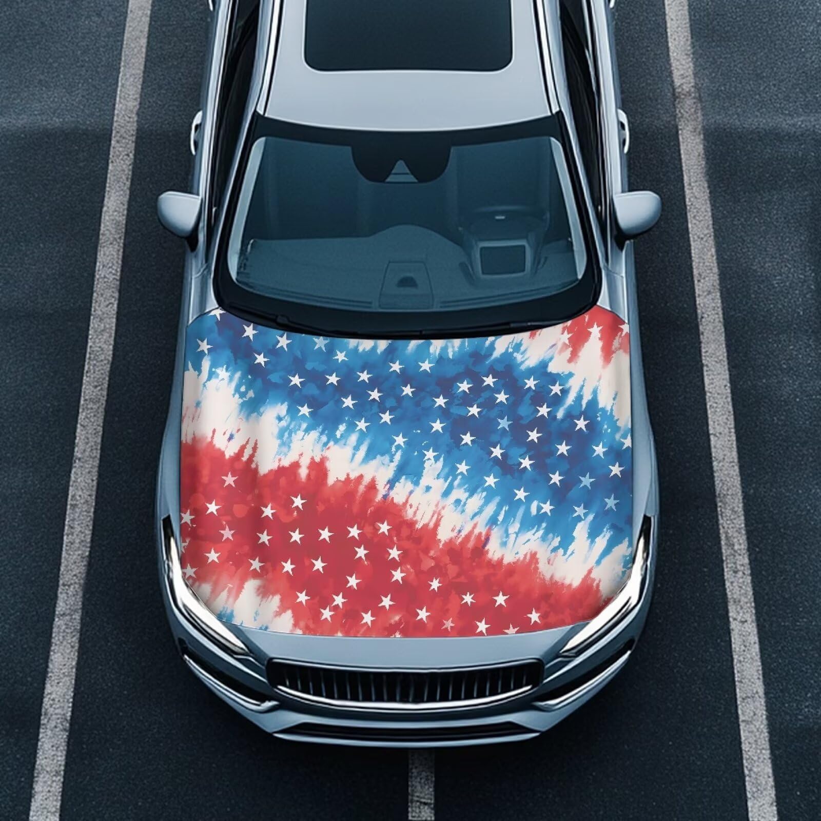 American Flag Automotive Vehicle Hood Cover Flag Elastic Washable Vehicle Front Engine Hood Cover Wrap Car Accessories Compatible with Sedan SUV Trucks