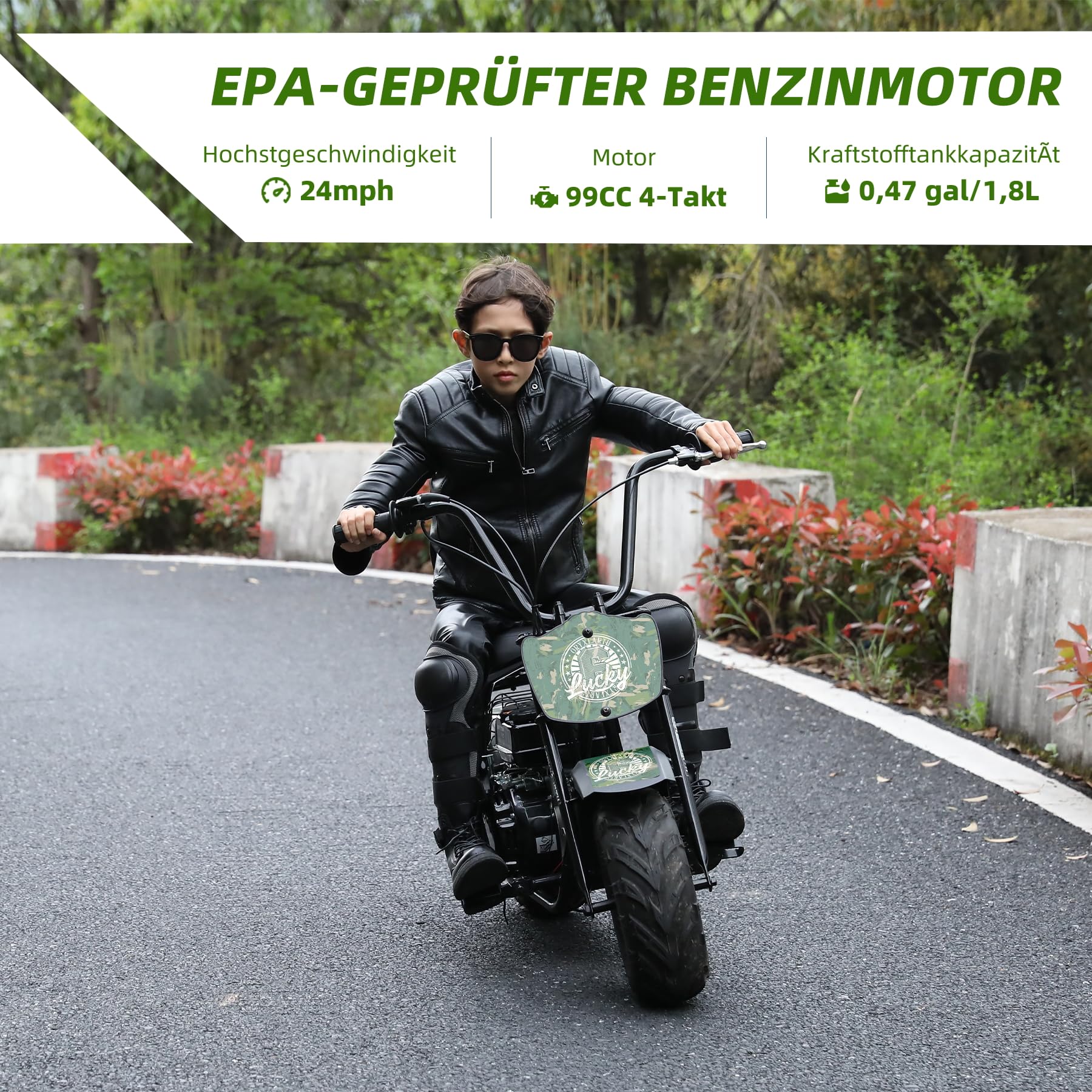 Oryxearth 99CC 4-Tempi Dirt Bike Pocket Bike, Moto da Cross per Bambini Benzina, Ruota Offroad a Larghezza, Moto da Cross per Bambini, Moto da Motocross, Adesivi Fai-da-Te Mini Moto dai 13 Anni (Verde