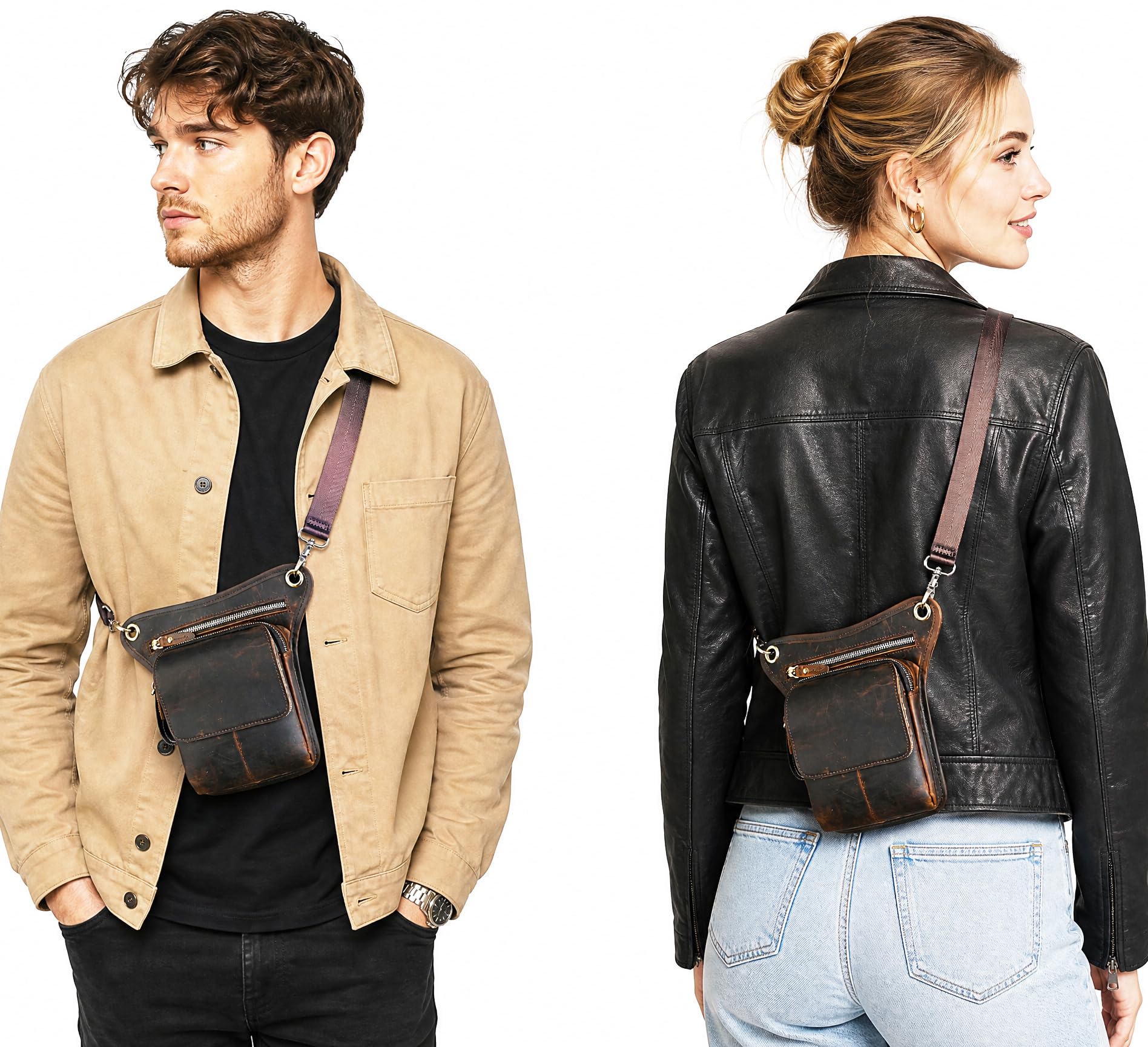 Toile Imperméable + Cuir Véritable Moto Fanny Sac de Taille Waist Bag Cuisses Sacs pour Les Jambes pour Hommes Femmes FB211-6