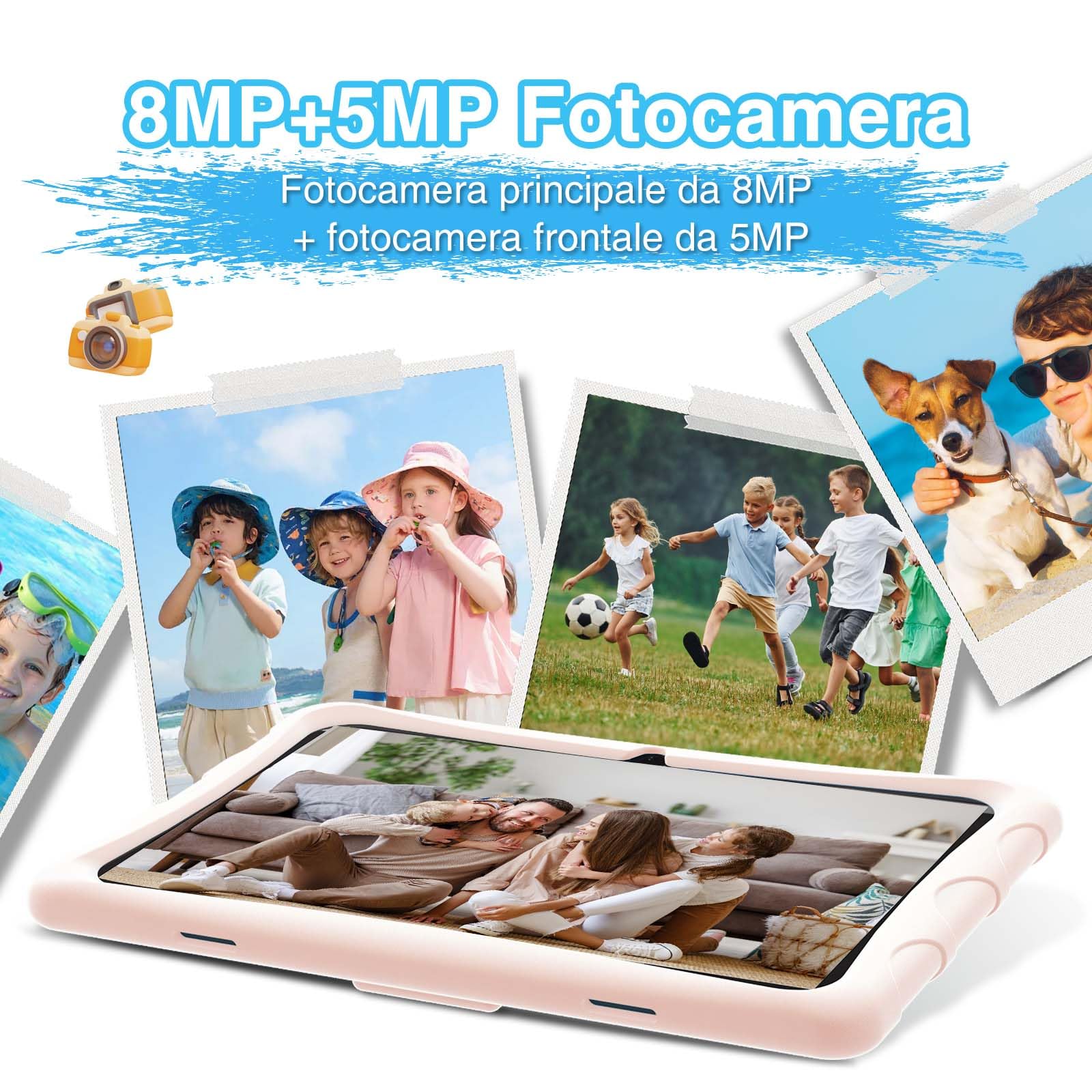 U10 KID Tablet Bambini 10 Pollici, Controllo Parentale, 9GB+128GB/TF 1TB, Android 13, Custodia Antiurto EVA, Kids Space, WIFI6, 8MP+5MP, 5060mAh, Widevine L1, Rosa