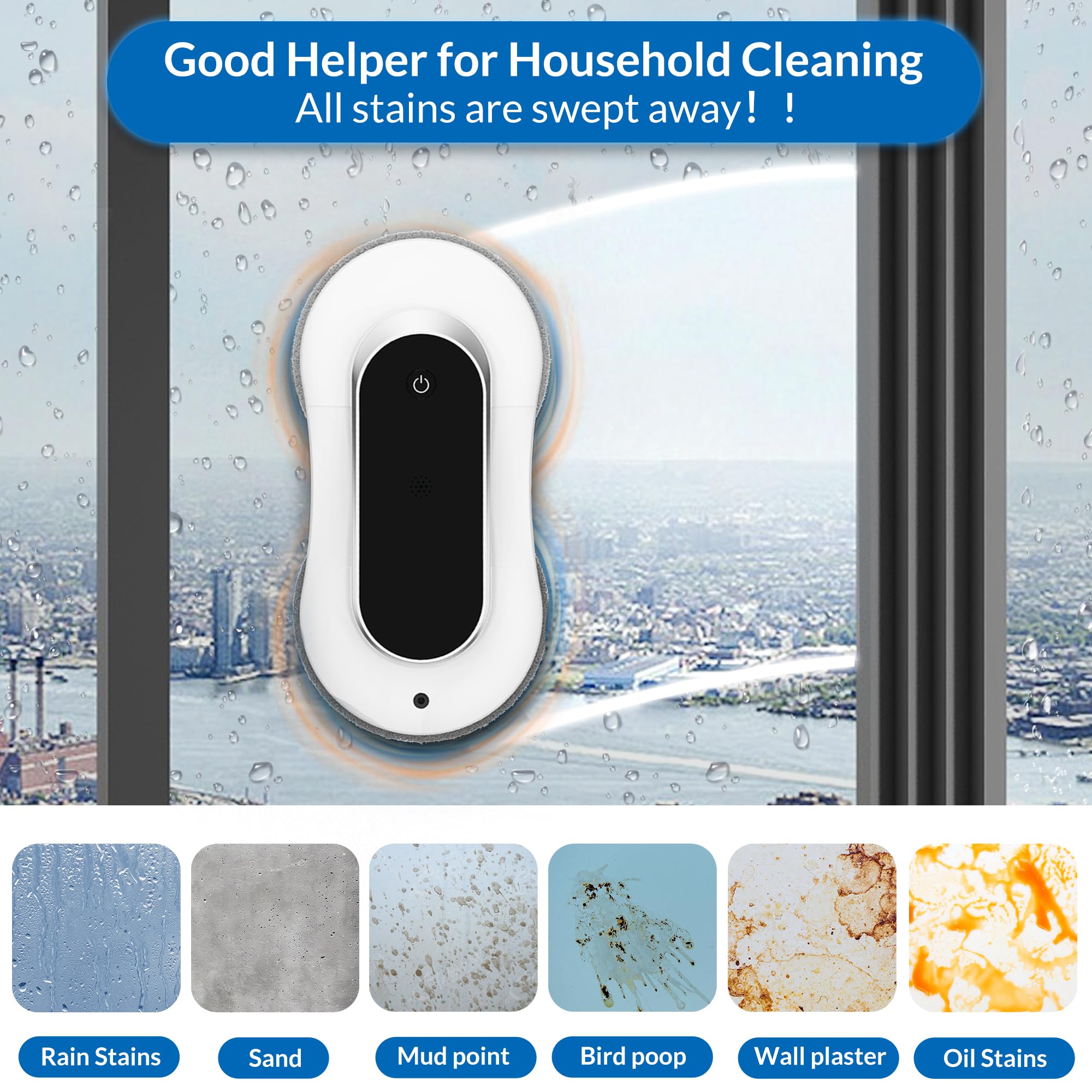 Robot limpiador automático de ventanas con doble spray de agua, lavadora inteligente de limpieza de ventanas con succión de 3000 pa y planificación de trayectoria de IA, robot de limpieza de