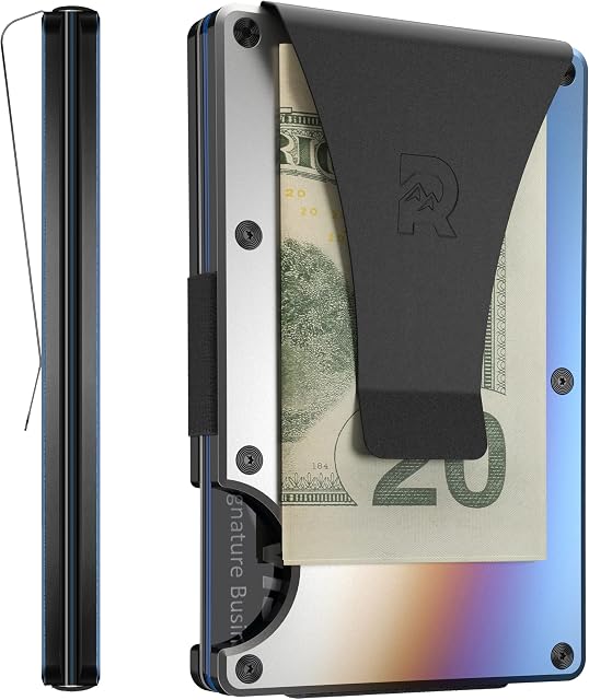 The Ridge Minimalist Slim Wallet for Men - RFID Blocking Front Pocket Credit Card Holder - Titanium Metal Small Mens Wallets with Money Clip (Burnt Titanium)