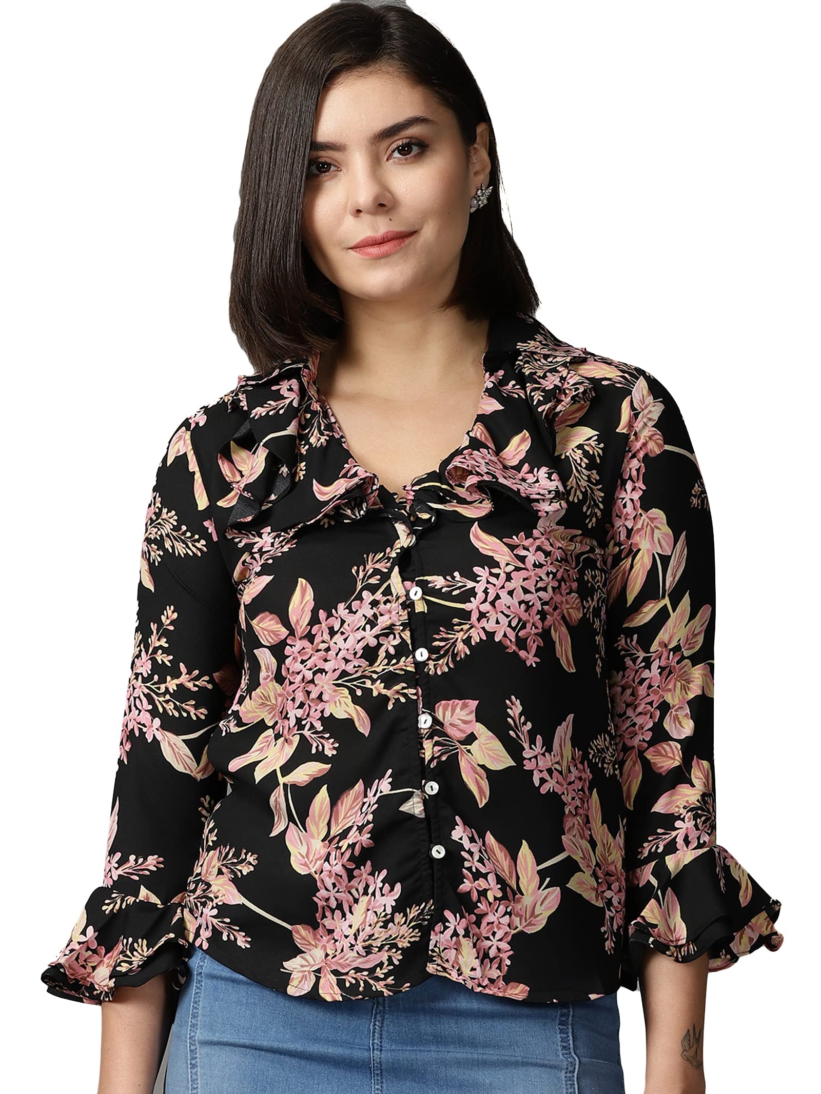 showoffff SHOWOFF Women's Long Sleeves V-Neck Black Printed Top-ON-611_Black-picture-13