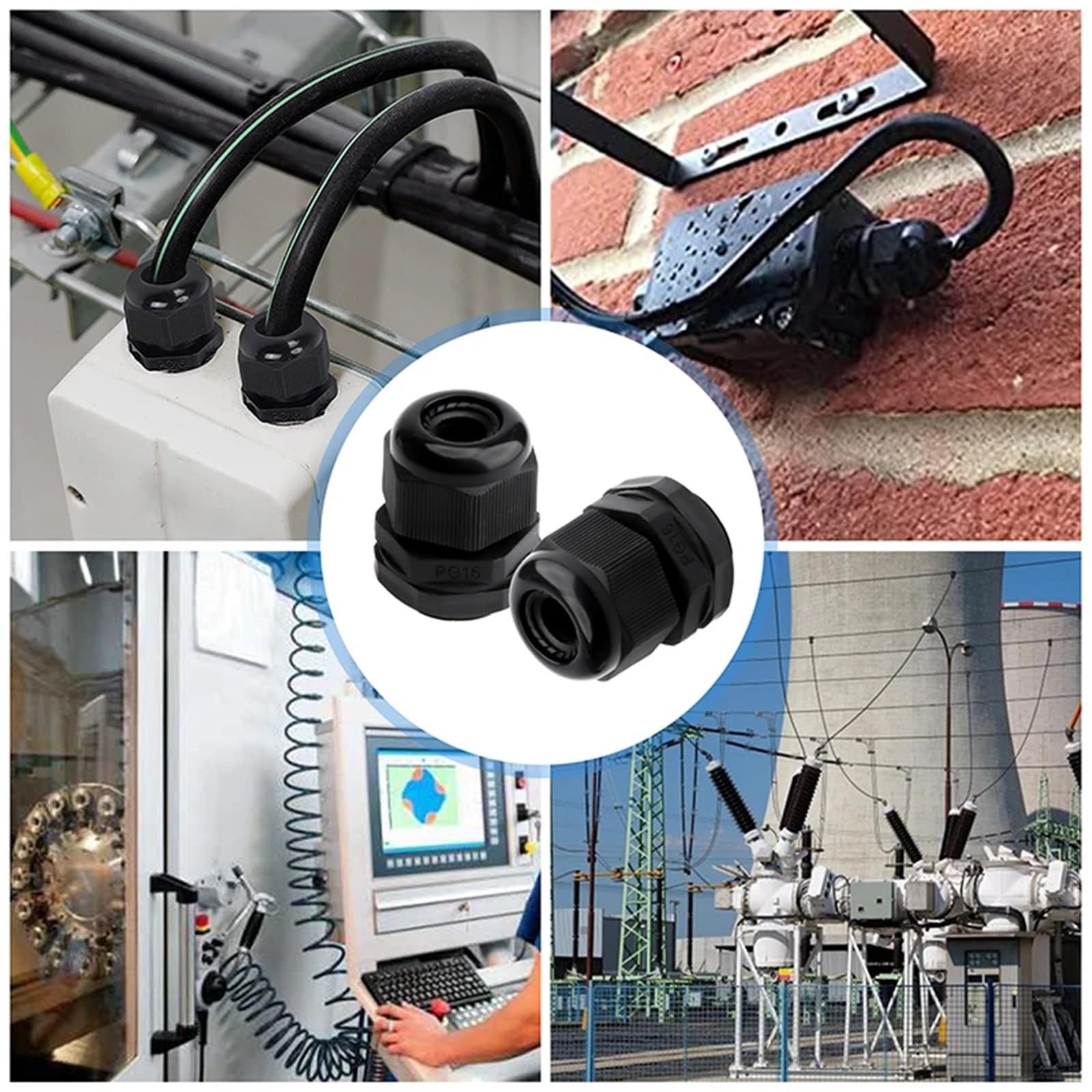 IP68 wasserdichte Kabelverschraubung, Nylon, PG7-16, Schwarz, 100 Stück