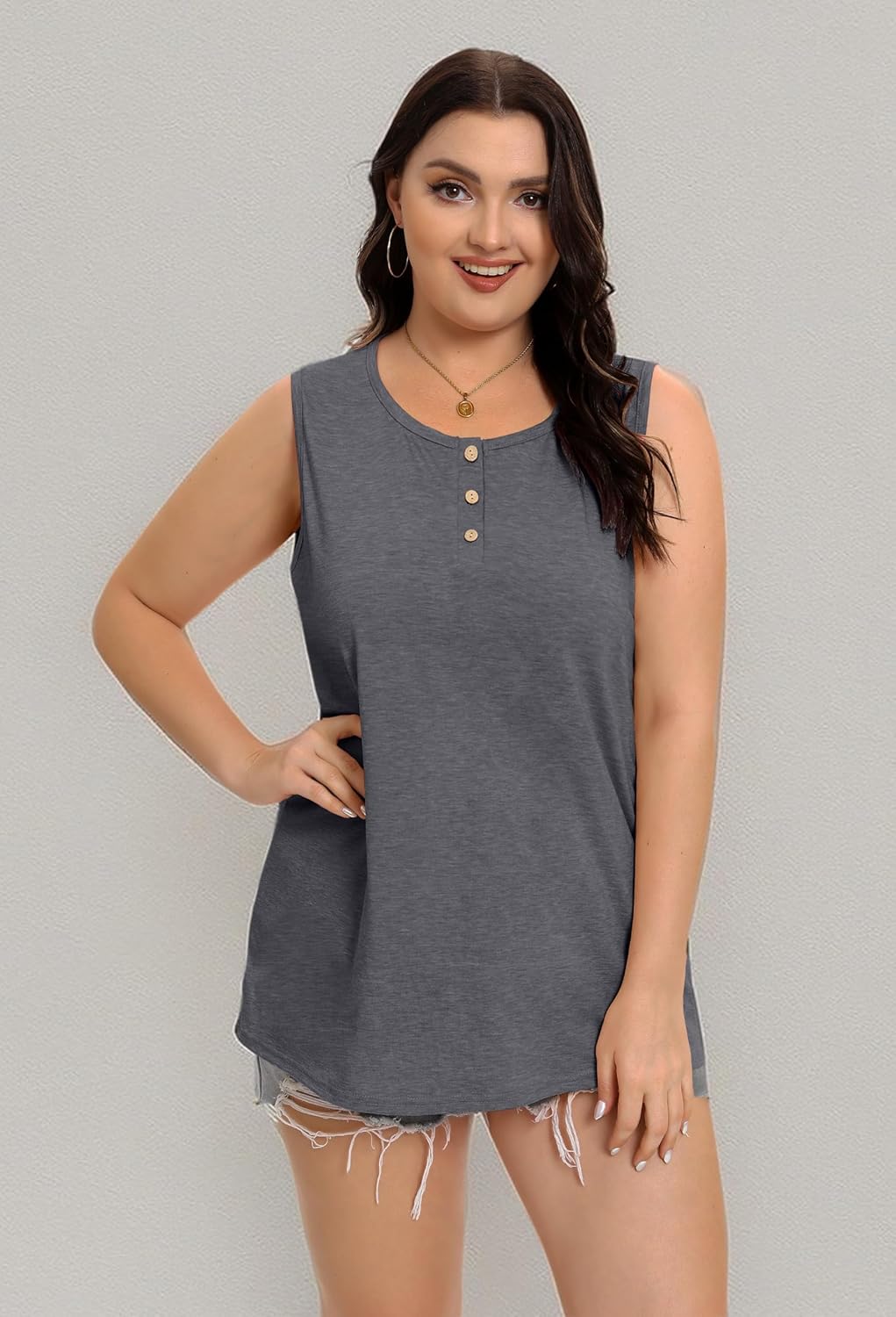 Womens Plus Size Tops Summer Sleeveless Loose Fit Button Down Tanks Top Blouse Shirts - Image 7