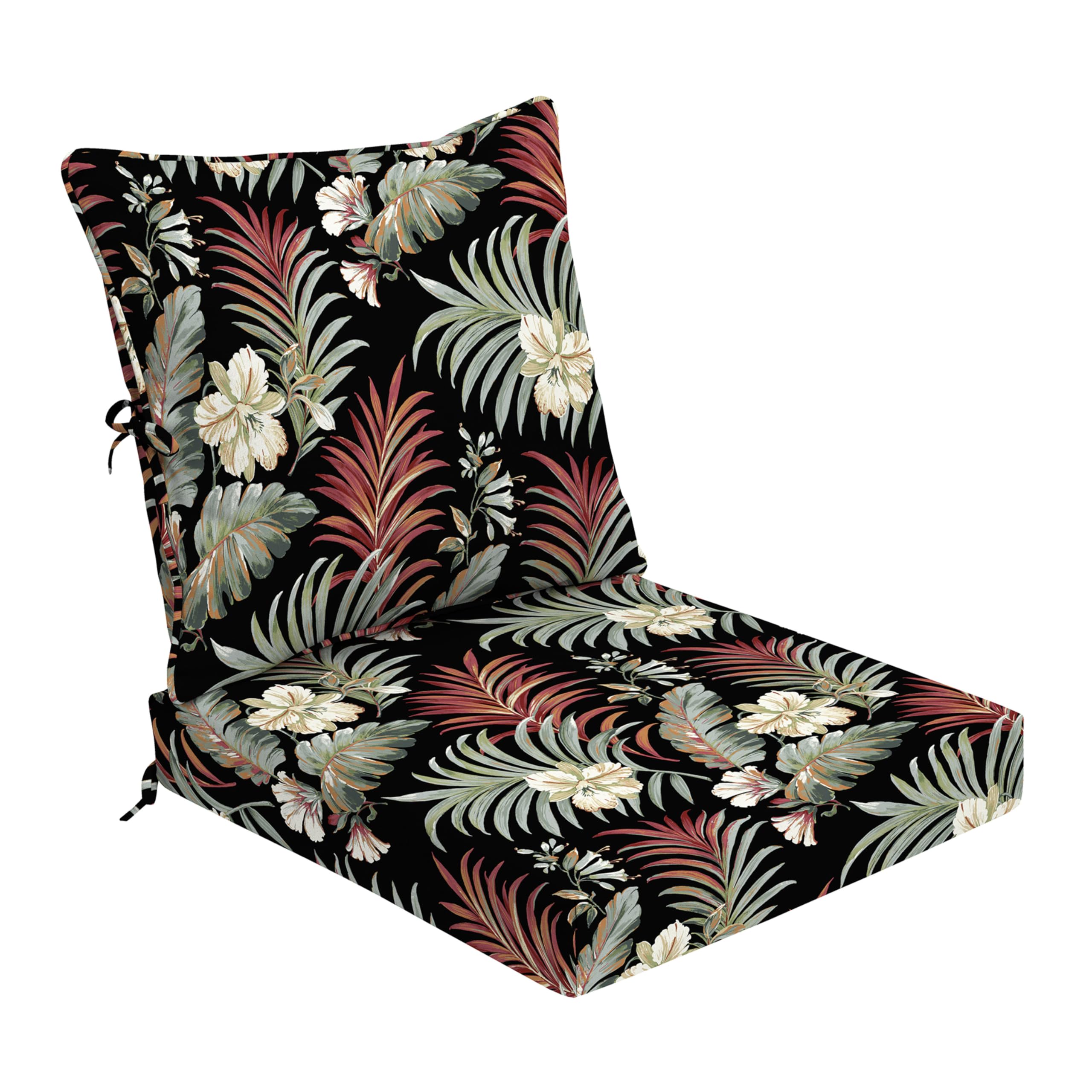 Arden Foam Outdoor Deep Seat Cushion Set, 24 x 24, Made with ProFoam, Rain-Proof, Fade Resistant, Simone Black Tropical