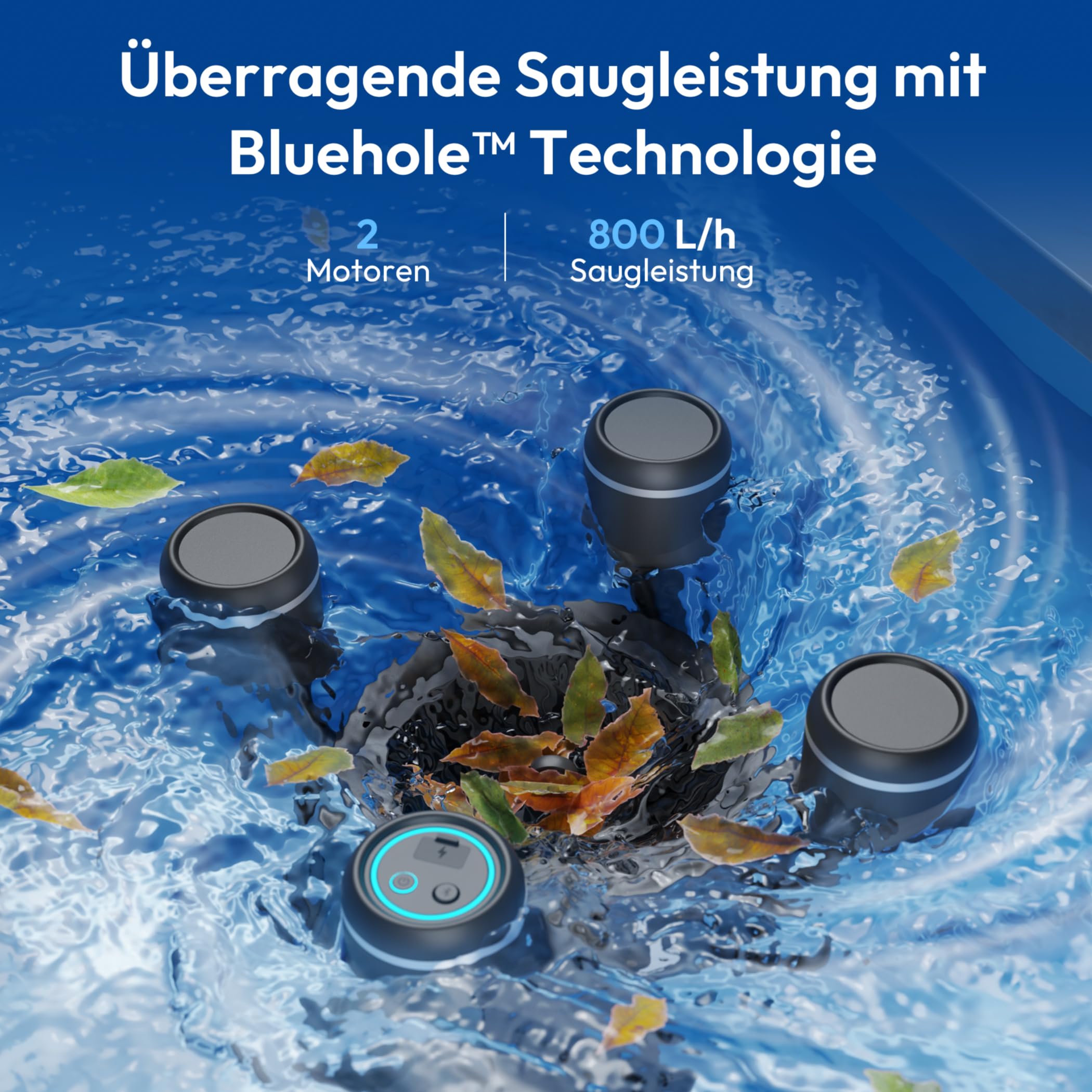 BUBLUE BuVortex V5 Robot de piscine avec contrôle par application, filtre de 5 litres, deux modes de nettoyage, navigation IA, idéal pour piscines enterrées et hors-sol, noir