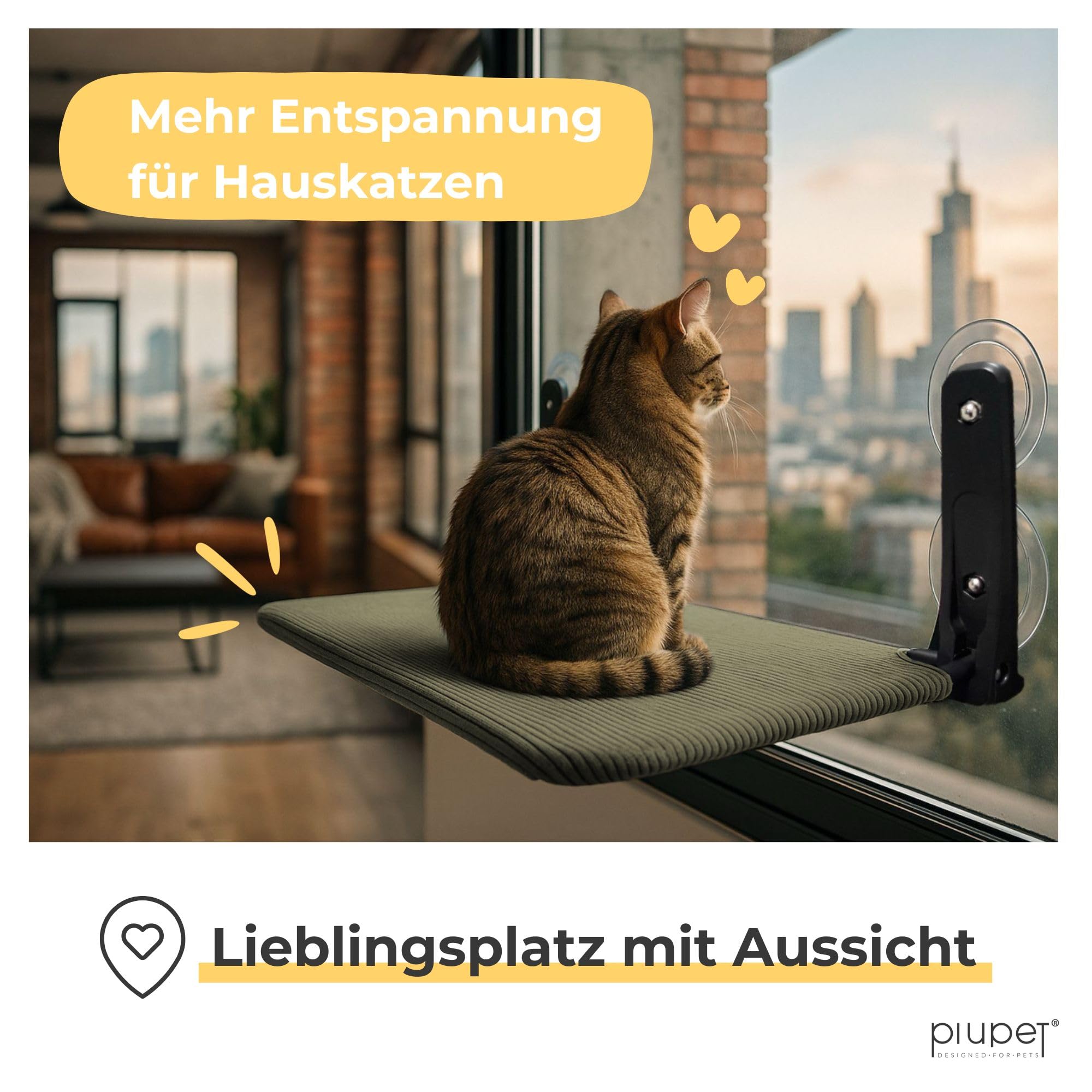 Schwebende Katzenfensterliege – Klappbare & platzsparende Katzenliege mit Saugnäpfen I Wendbare Hängematte für Fenster I Katzenbett bis 20 kg für Sonnenplatz & Panorama-Aussicht (Grün, Groß)