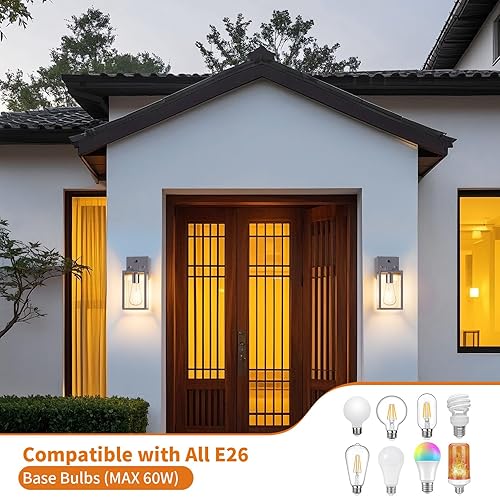 Miniatura 69 de Paquete de 2 accesorios de iluminación exterior del atardecer al amanecer, luces de porche delantero exterior con sensor para casa, lámpara