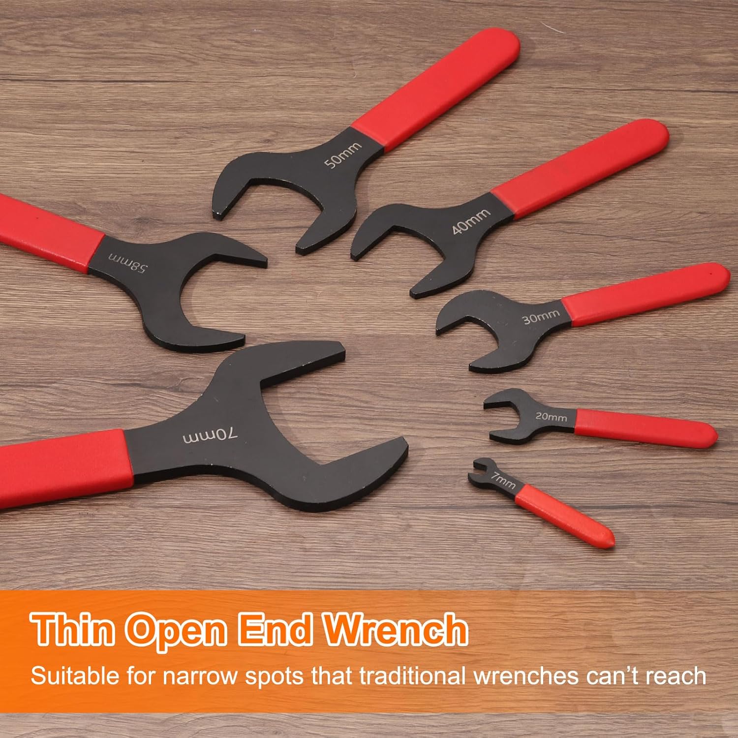 HARFINGTON Single Open End Wrench 95mm Metric 15 Degree Offset Angle U-Shaped Open Ended Spanner Small Flat Head Blackening Wrench with Red Shank for Automotive Repair Furniture Assembly