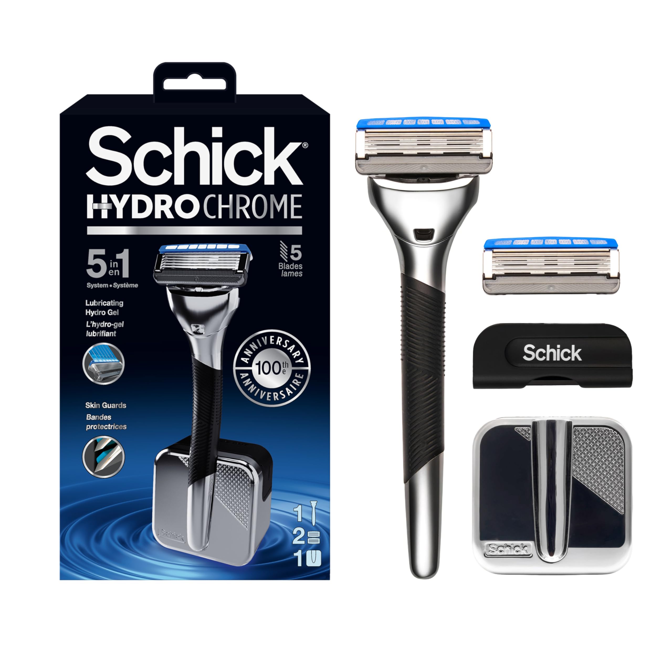Schick Hydro Chrome Men's Razor, 5-in-1 Close and Comfortable