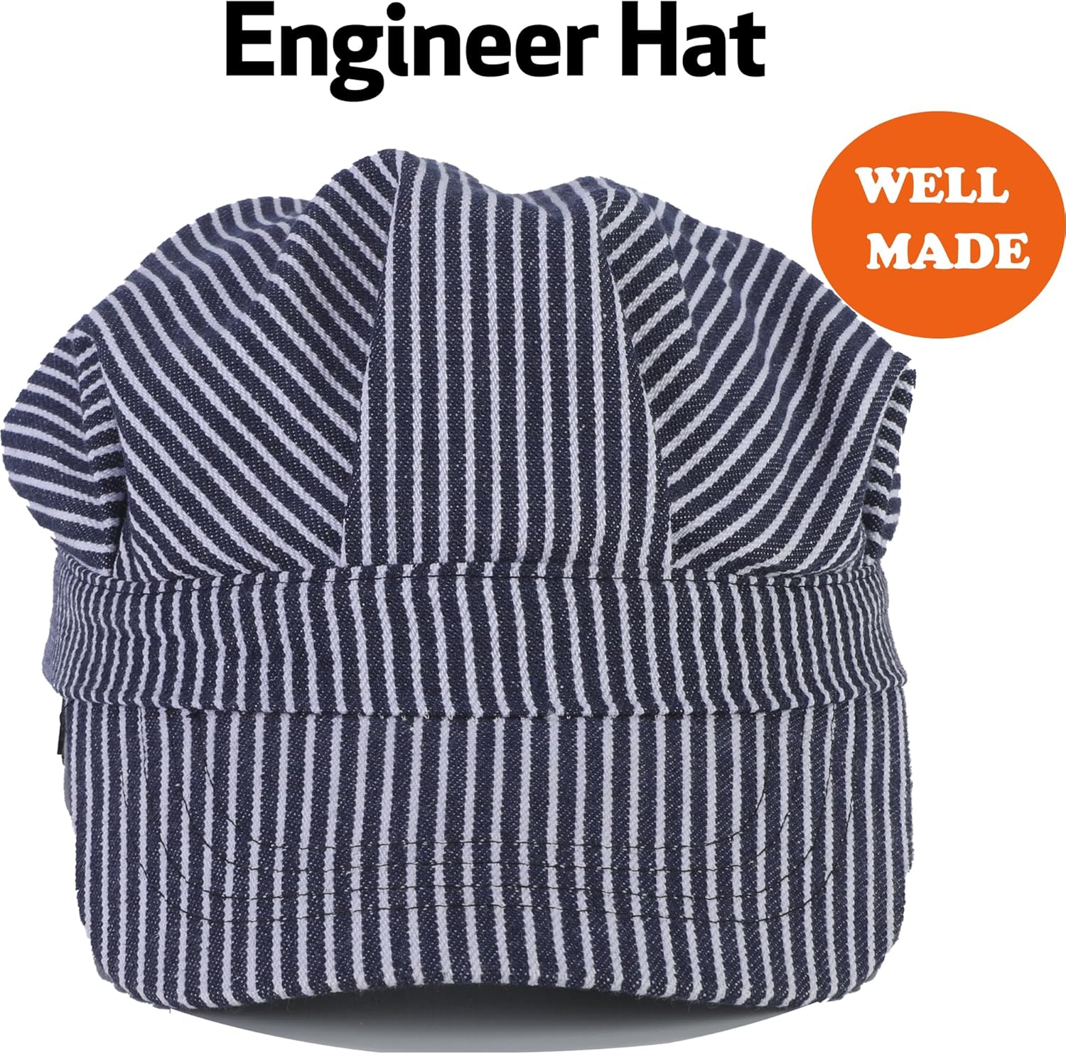 CINKCO Children's Train Conductor Hat Classic Cotton Blue and White Stripes Train Engineer Hat - Image 2